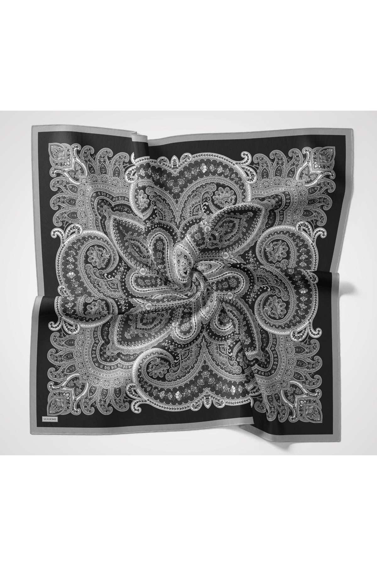 Velora Eşarp Ethnic Siyah - Gri 90x90
