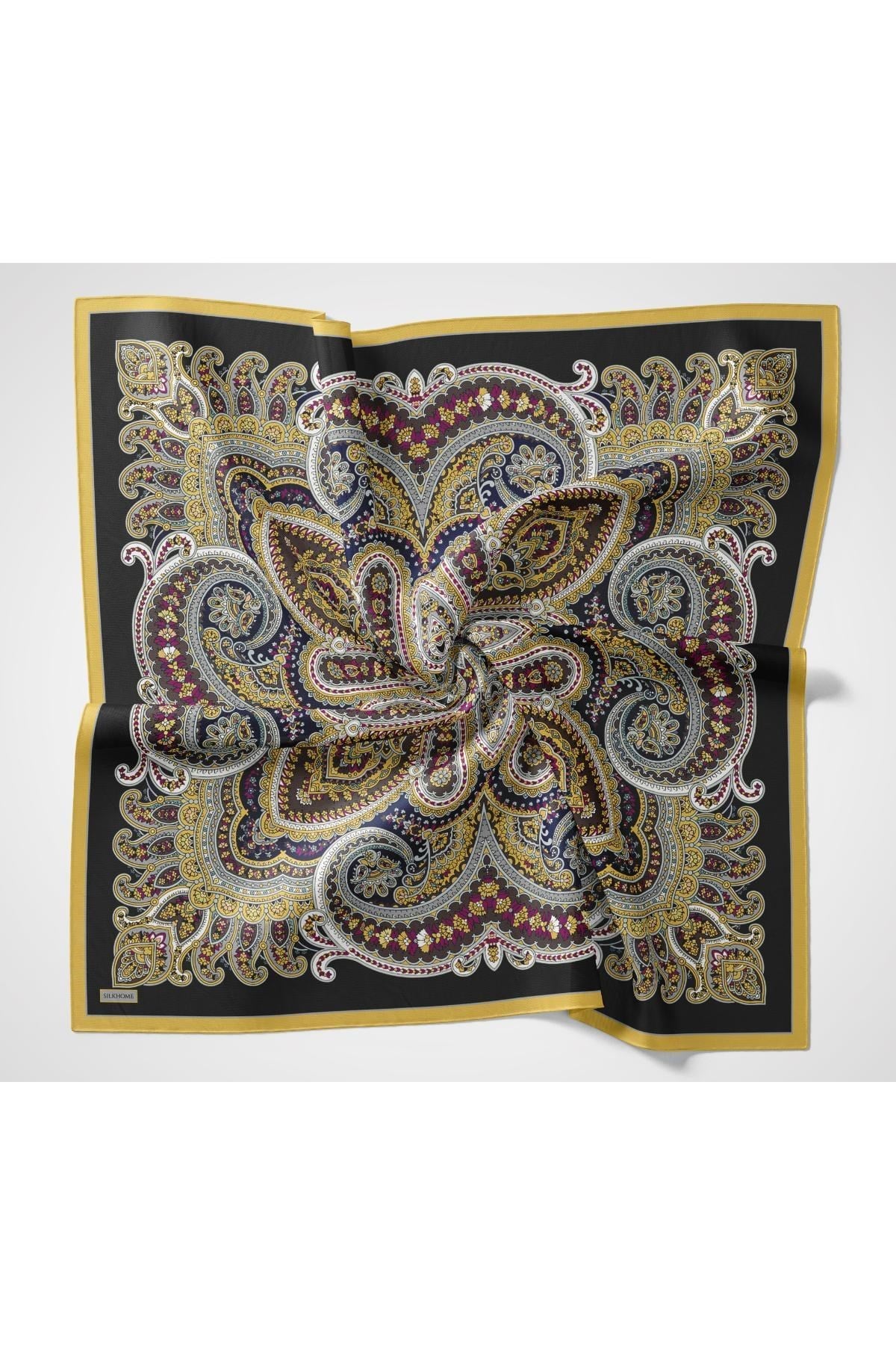 Velora Eşarp Ethnic Siyah - Sarı 90x90