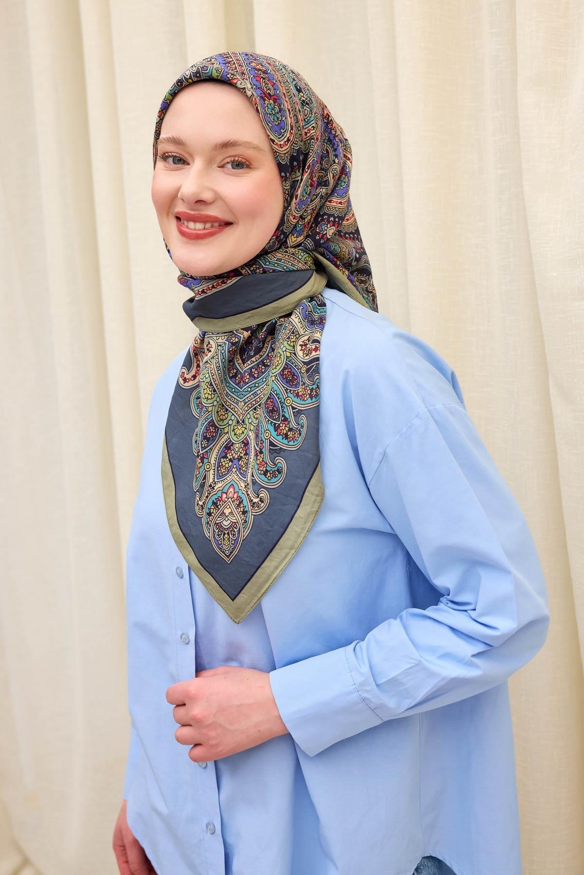 Velora Eşarp Ethnic Soluk Lacivert 90x90