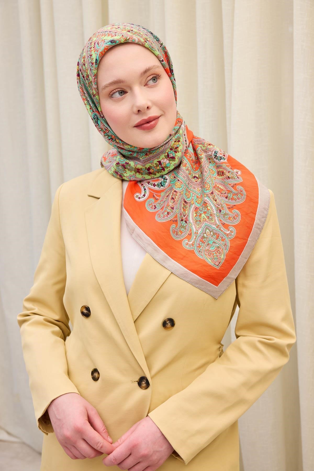Velora Eşarp Ethnic Turuncu 90x90