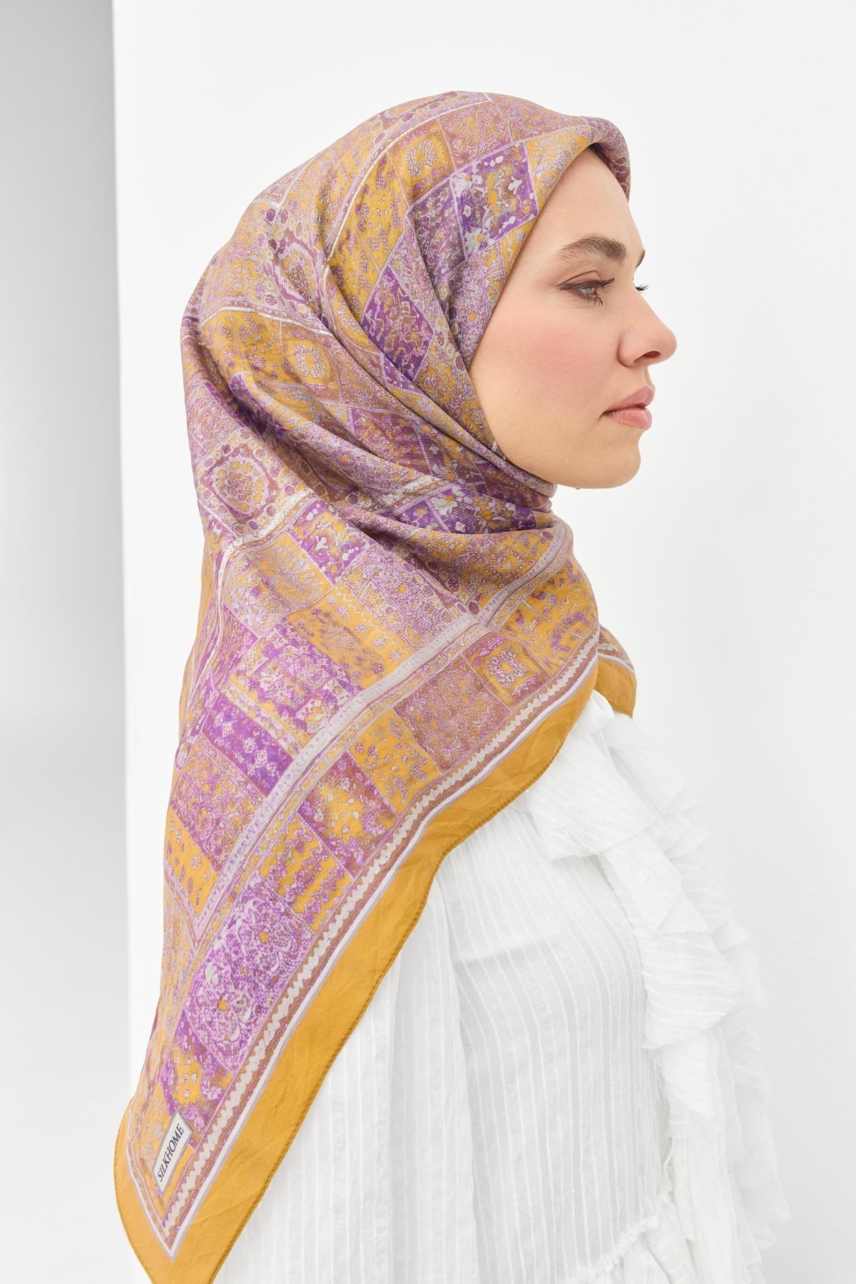 Velora Eşarp Etnik Desen Hardal Sarısı 90x90