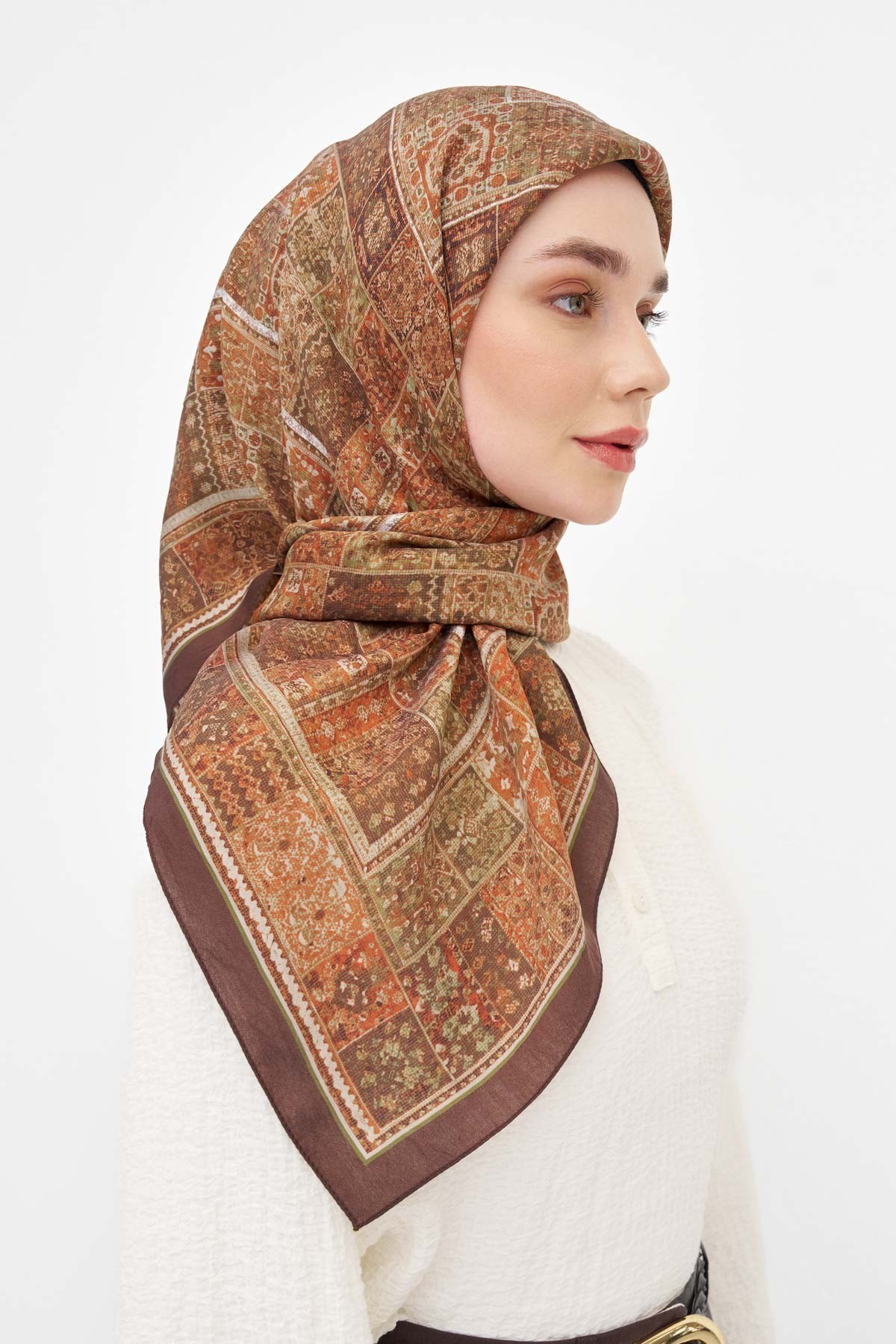 Velora Eşarp Etnik Desen Koyu Turuncu 90x90