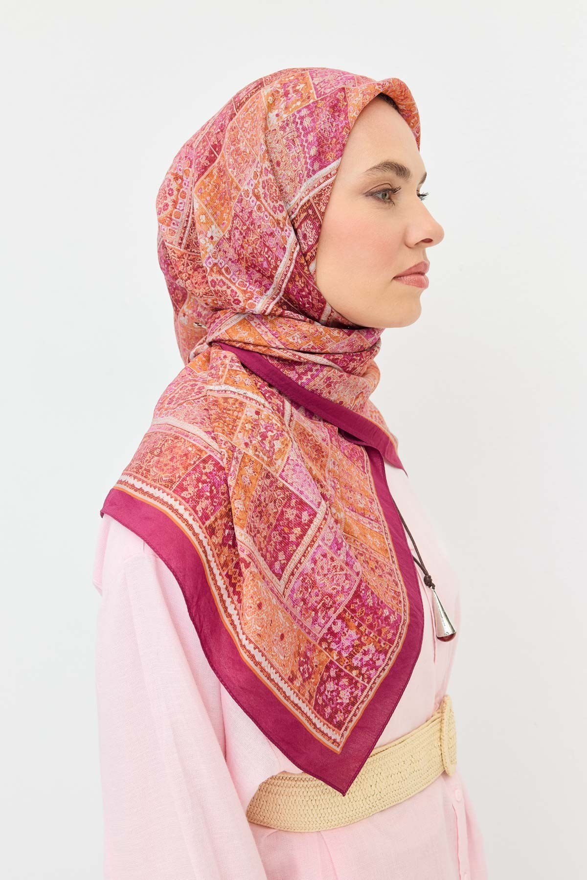 Velora Eşarp Etnik Desen Turuncu 90x90
