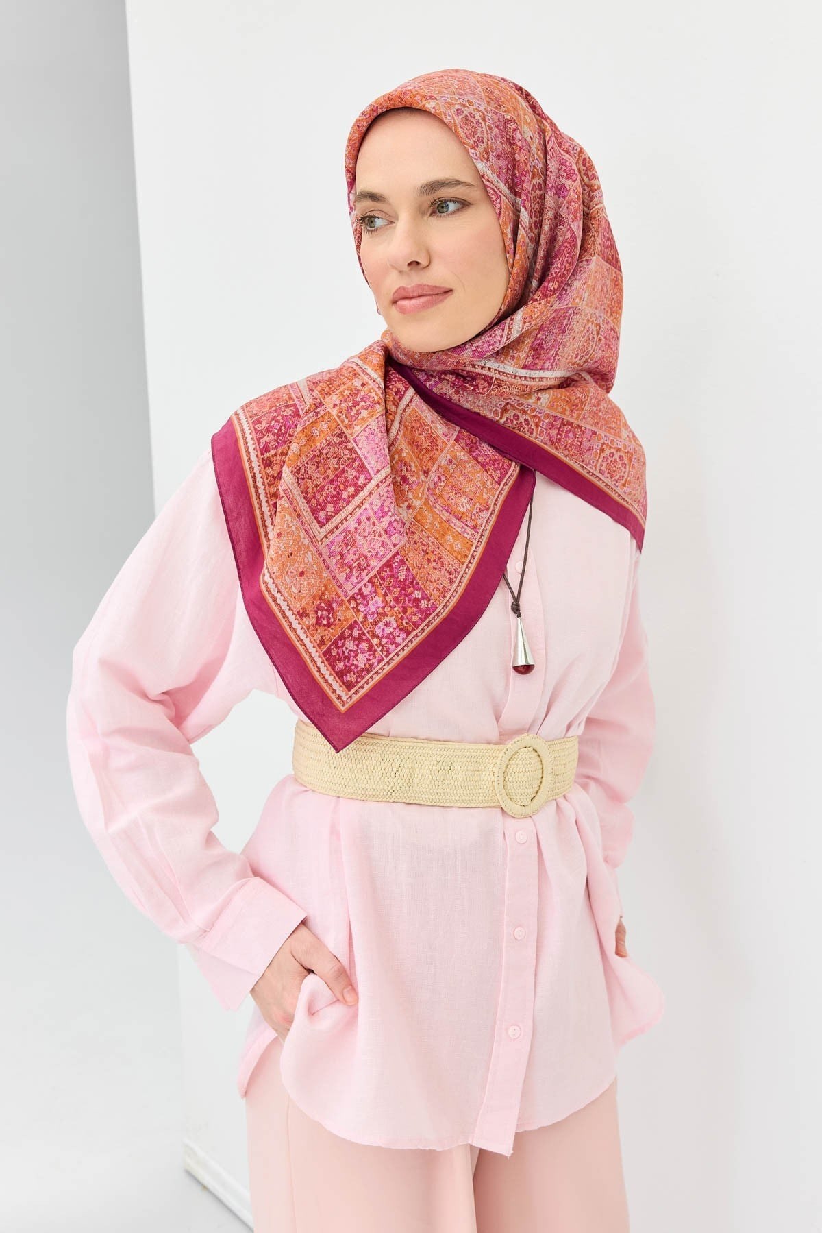 Velora Eşarp Etnik Desen Turuncu 90x90
