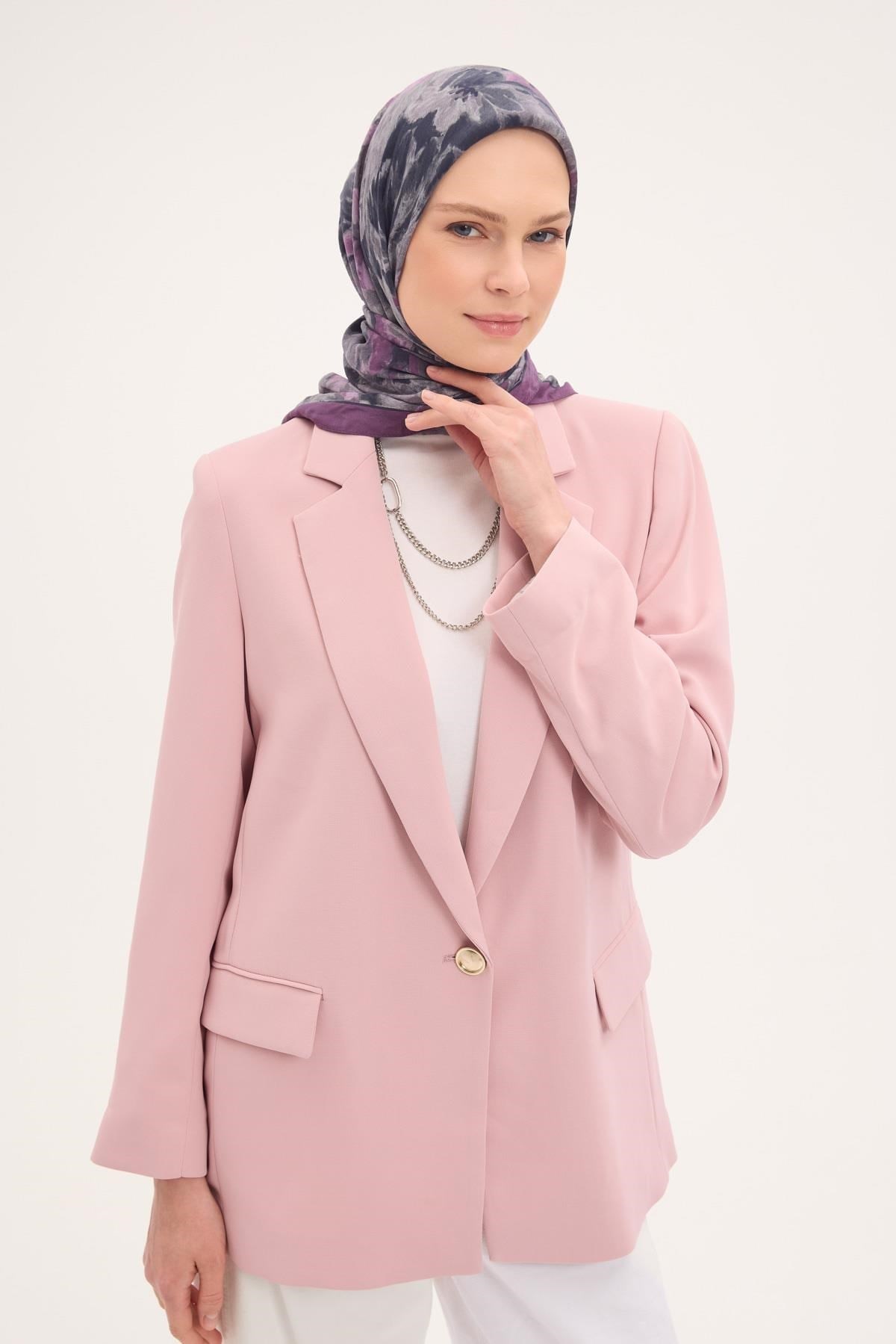 Velora Eşarp Fırça Çiçek Desen Gri Mor 90X90