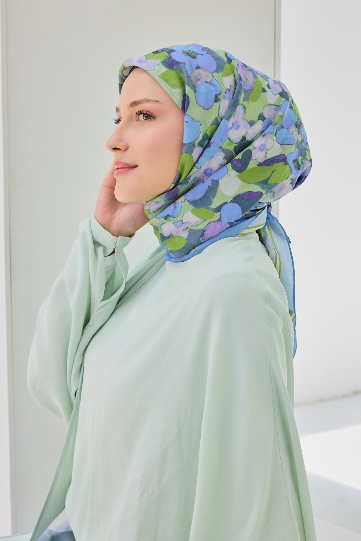 Velora Eşarp Floral Bebe Mavisi