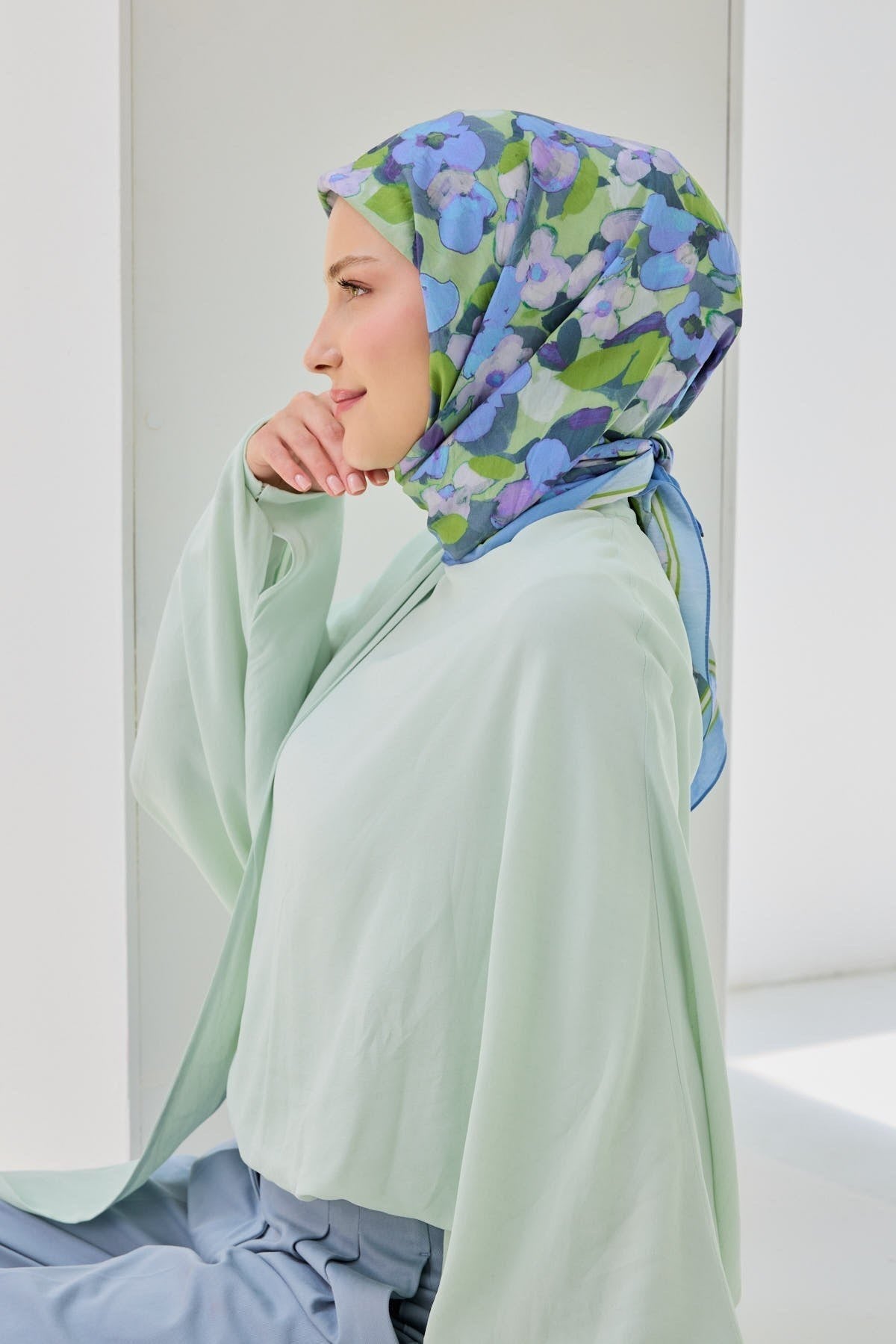 Velora Eşarp Floral Bebe Mavisi