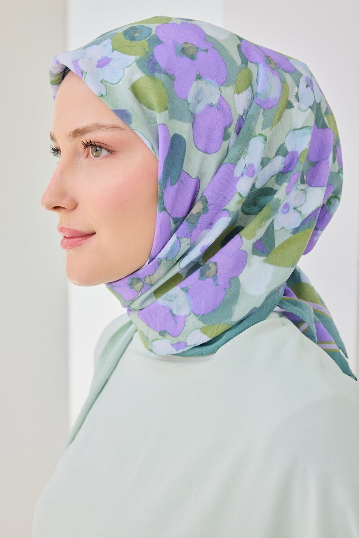 Velora Eşarp Floral Mint Yeşili