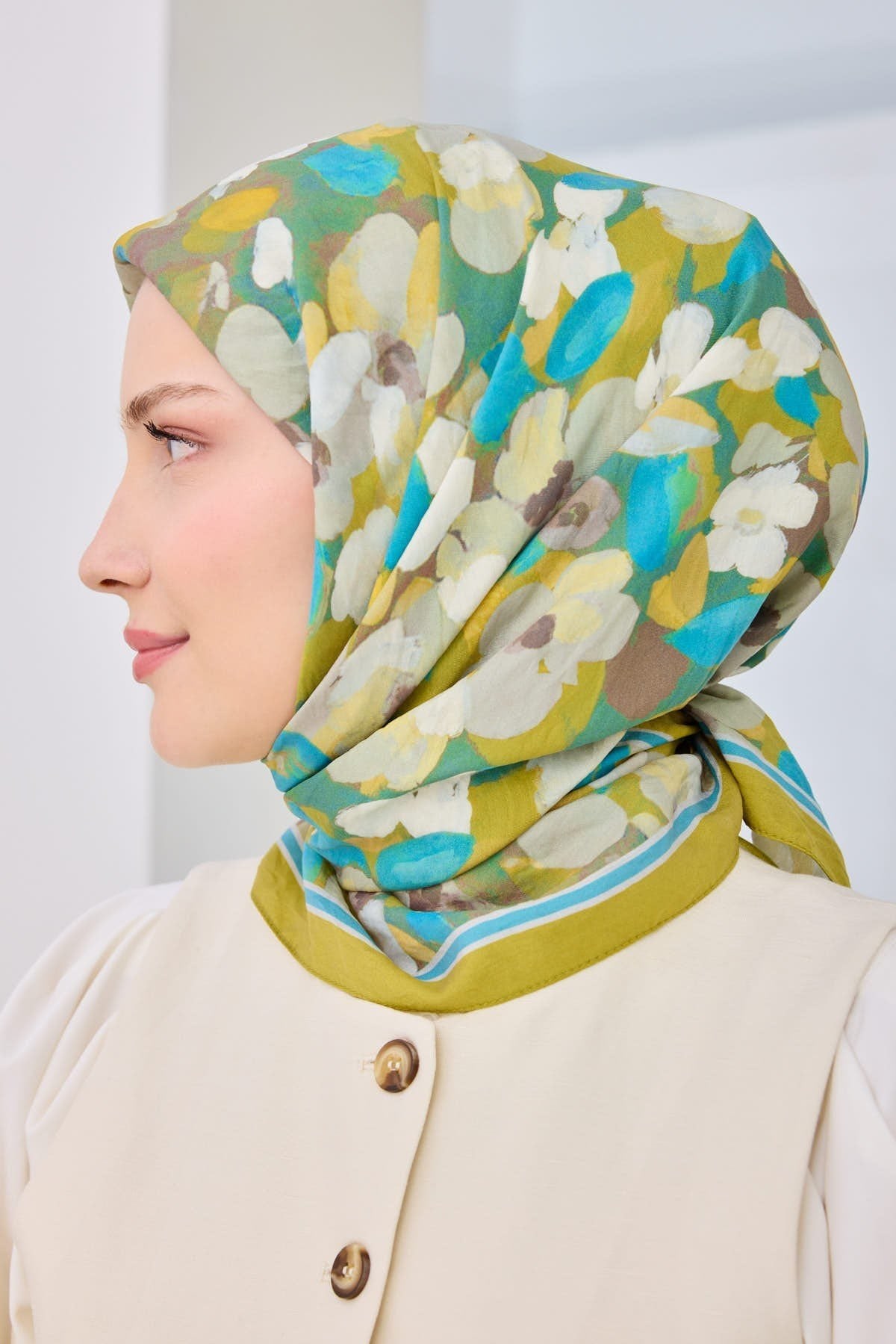 Velora Eşarp Floral Yağ Yeşili