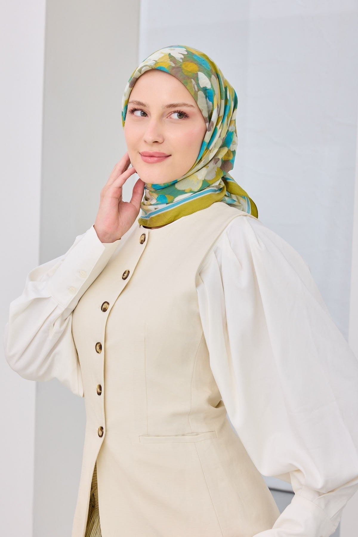 Velora Eşarp Floral Yağ Yeşili