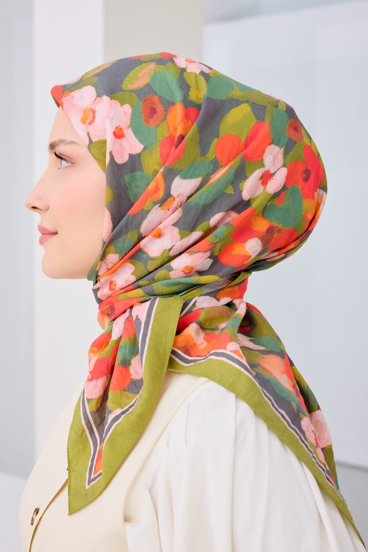 Velora Eşarp Floral Yeşil