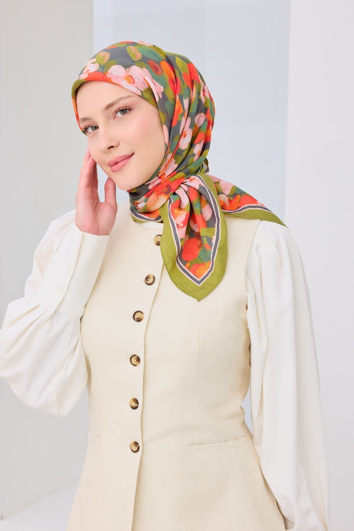 Velora Eşarp Floral Yeşil