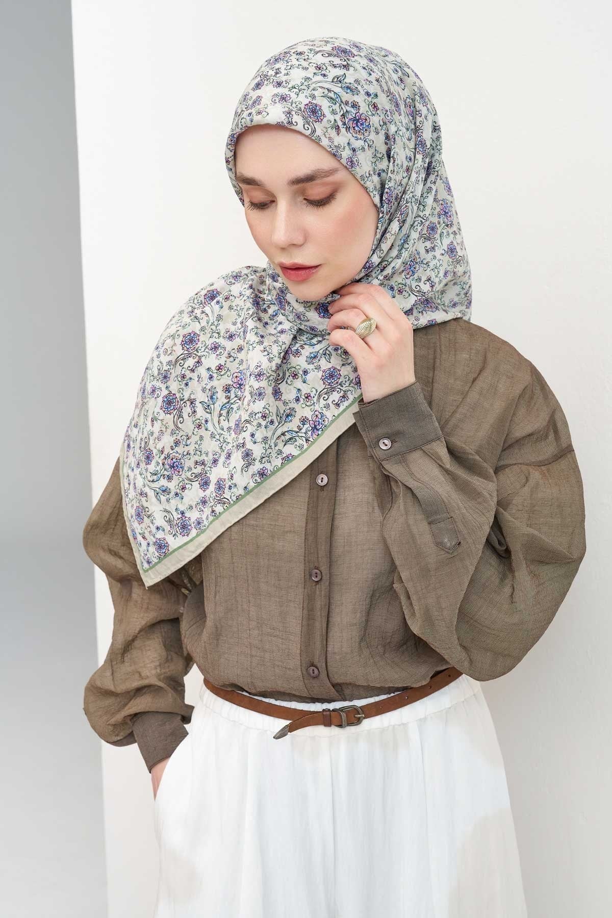 Velora Eşarp Modern Flora Krem 90x90