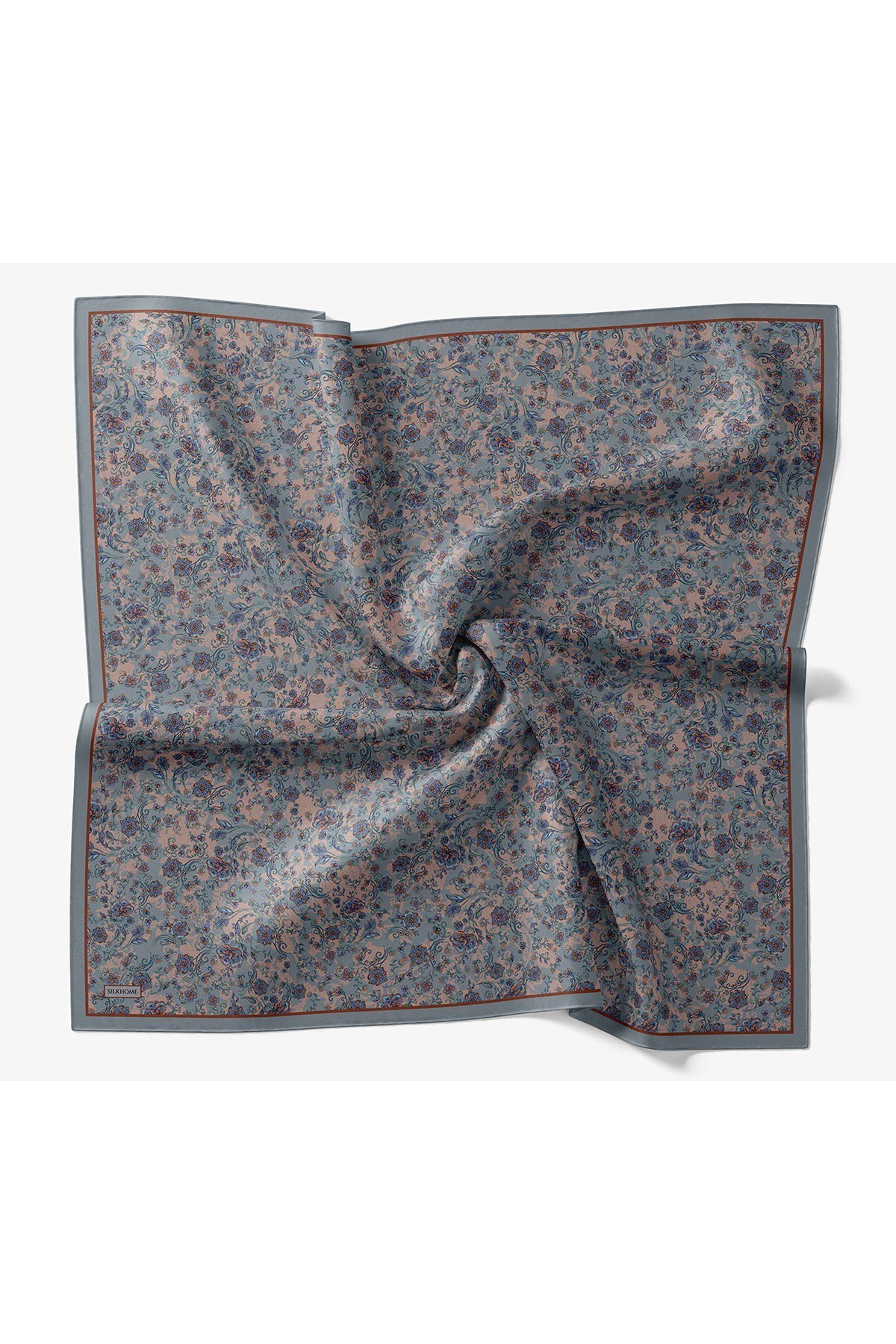 Velora Eşarp Modern Flora Mavi Gri 90x90