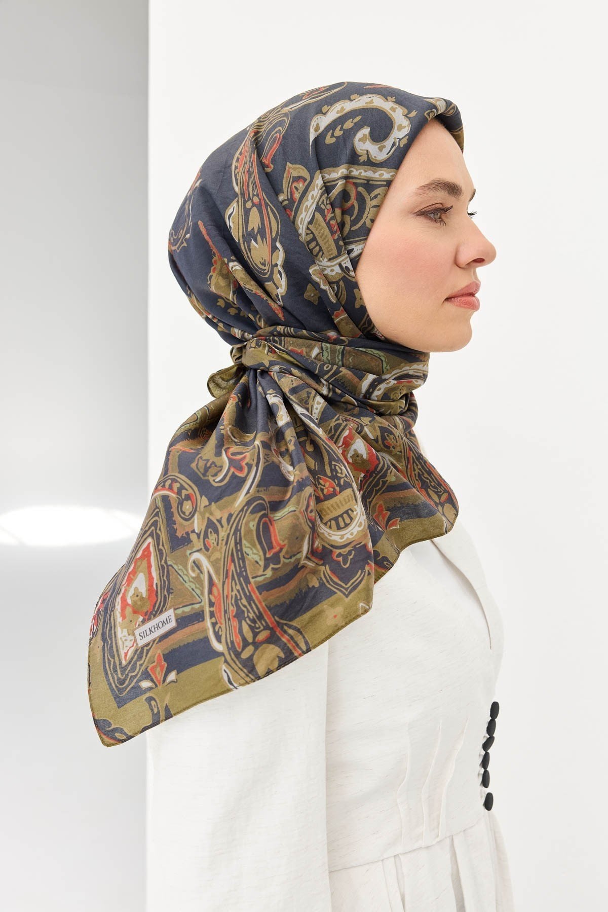 Velora Eşarp Şal Desen Antrasit 90x90