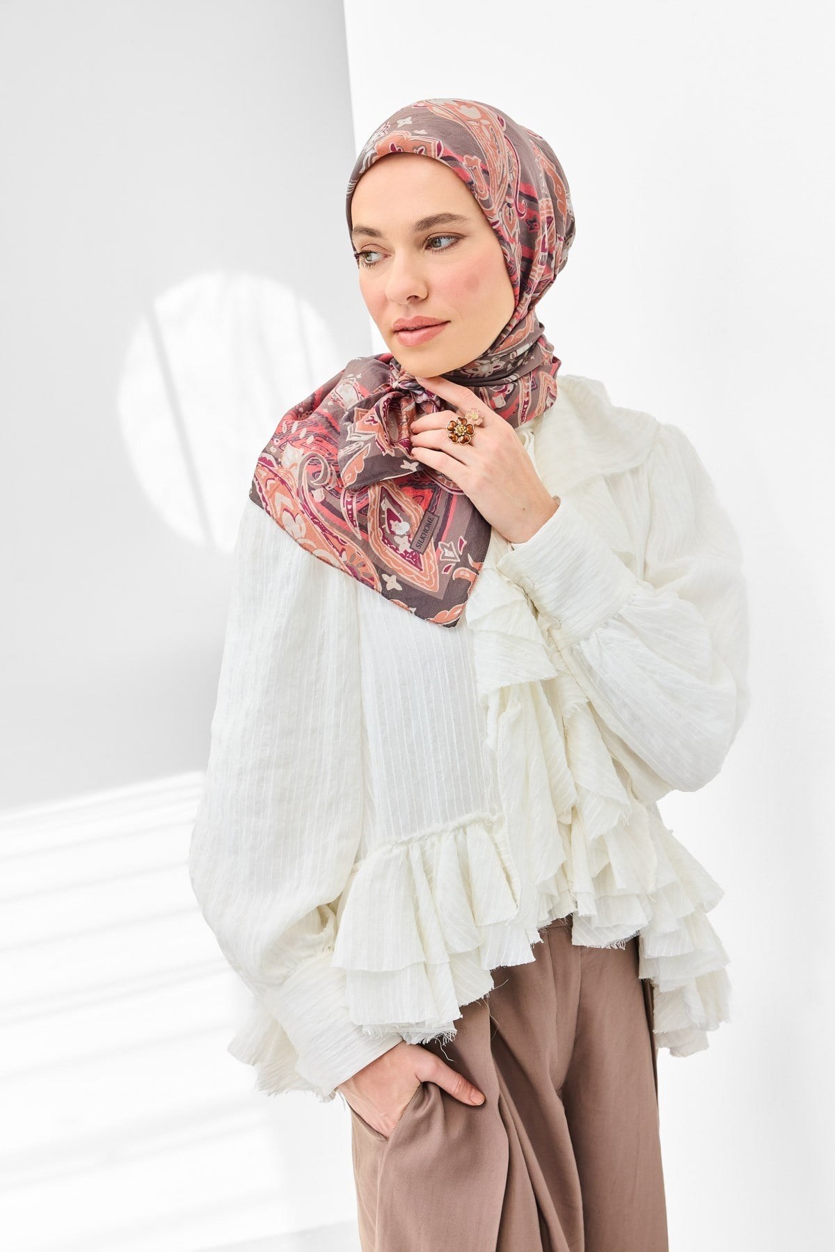 Velora Eşarp Şal Desen Füme 90x90