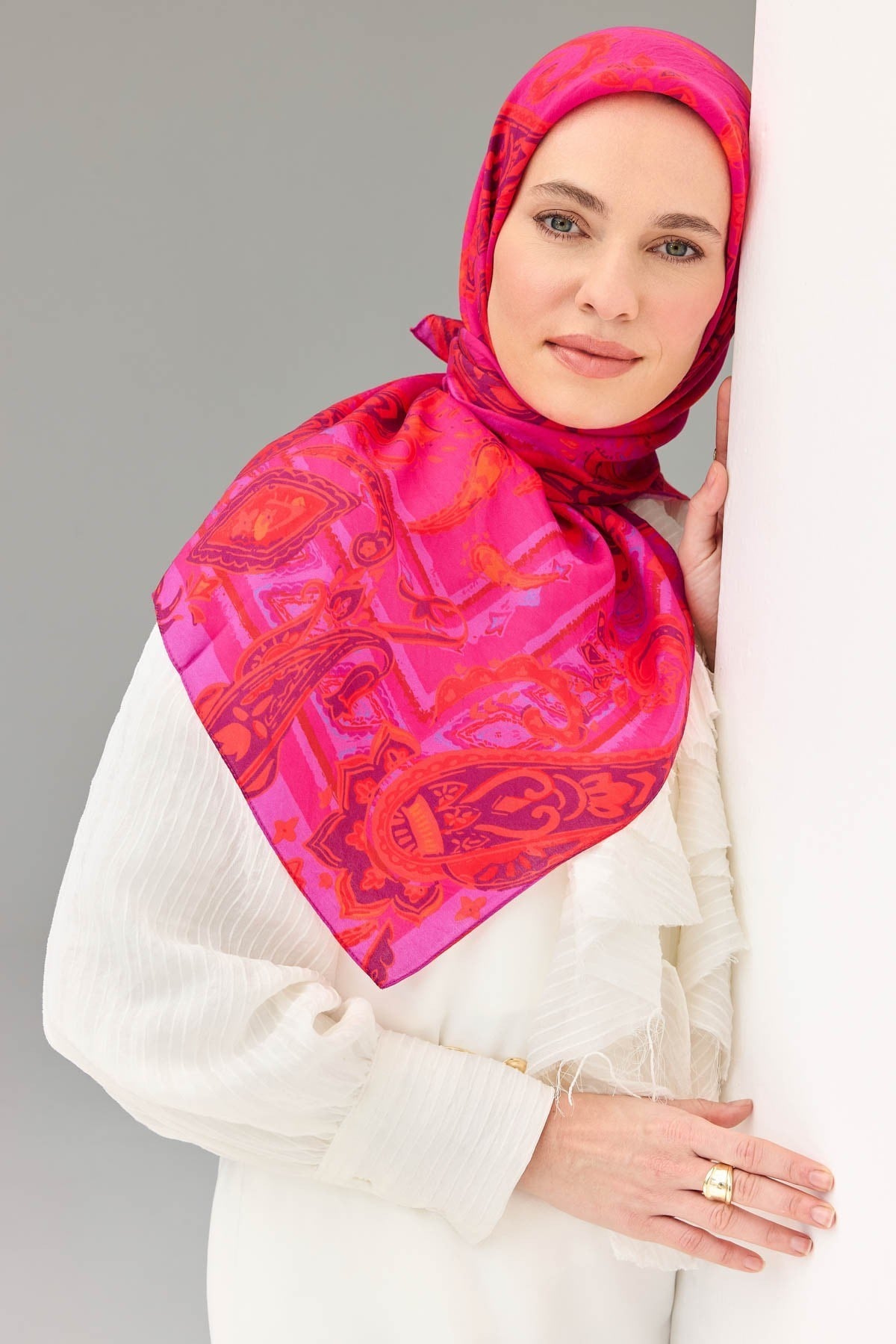 Velora Eşarp Şal Desen Fuşya 90x90