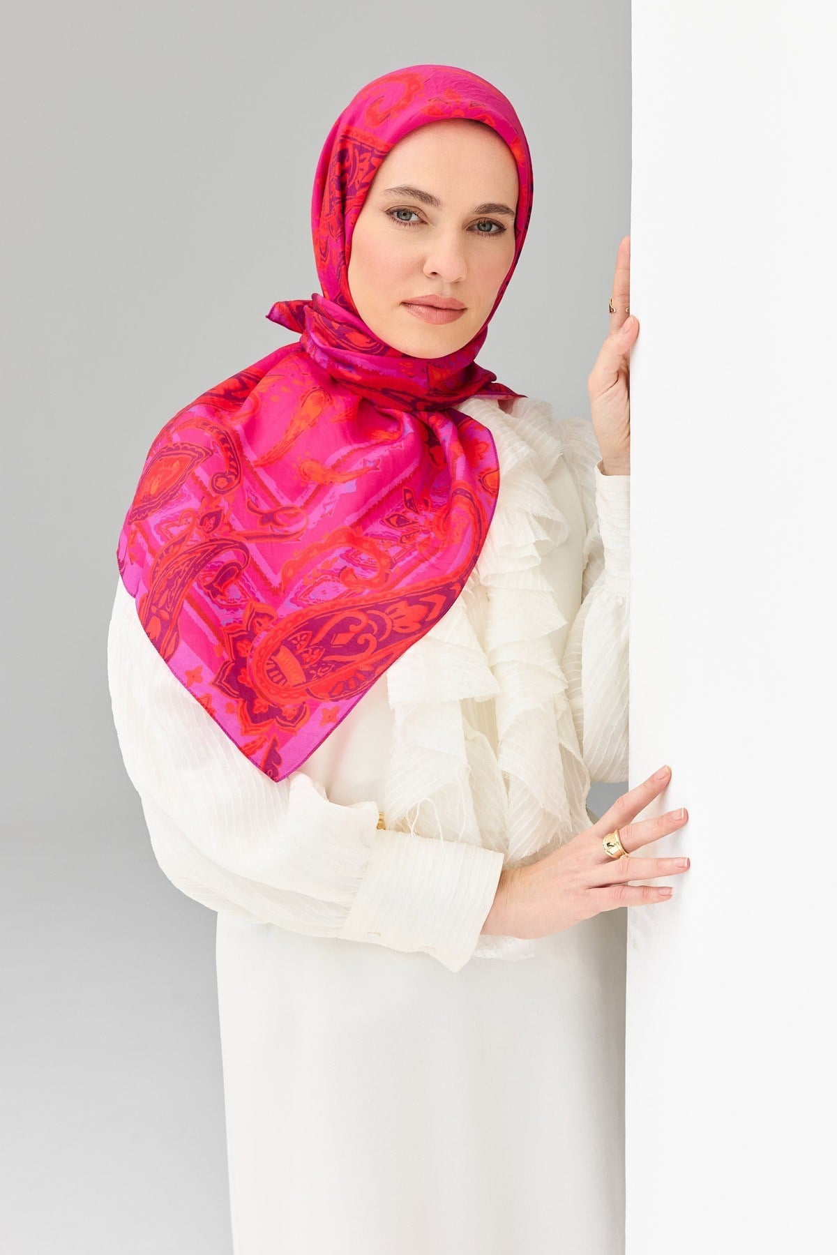 Velora Eşarp Şal Desen Fuşya 90x90