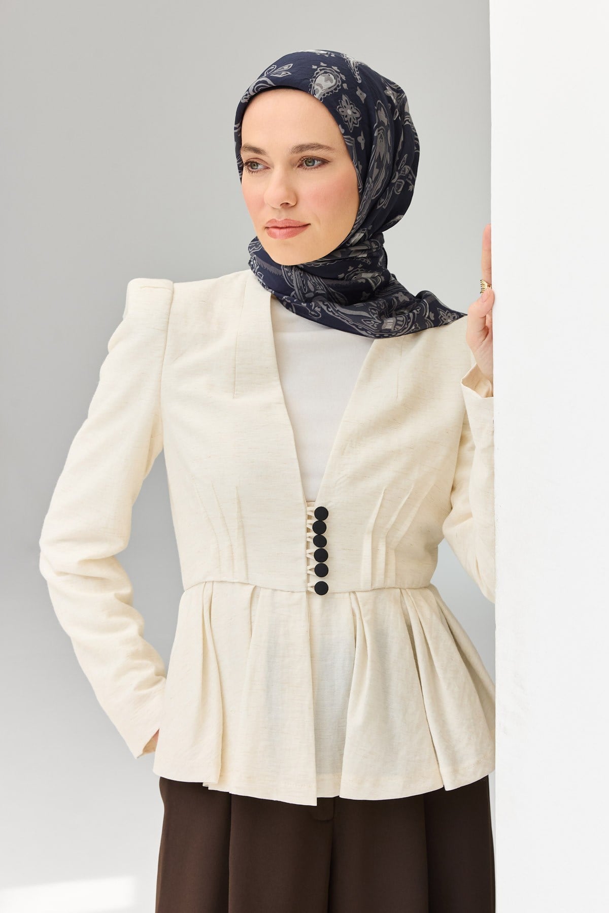 Velora Eşarp Şal Desen Koyu Lacivert 90x90