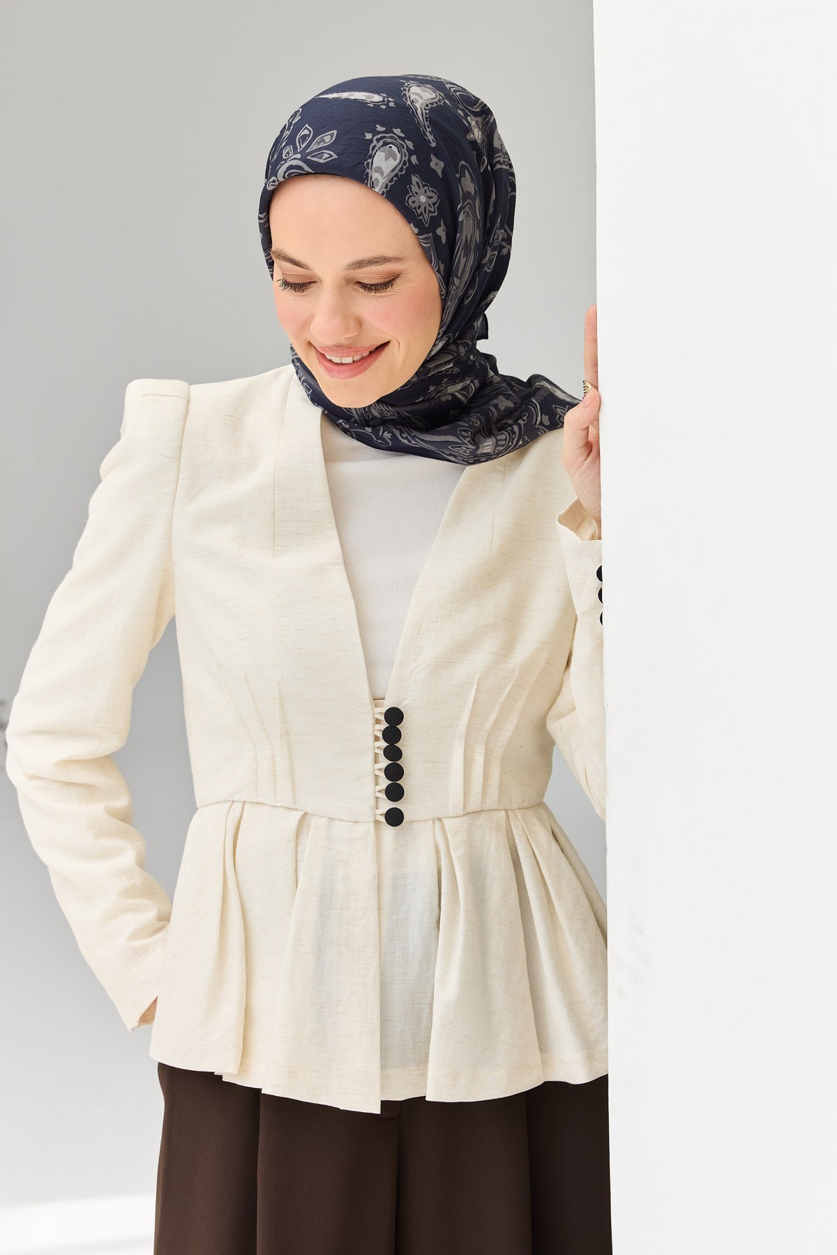Velora Eşarp Şal Desen Koyu Lacivert 90x90