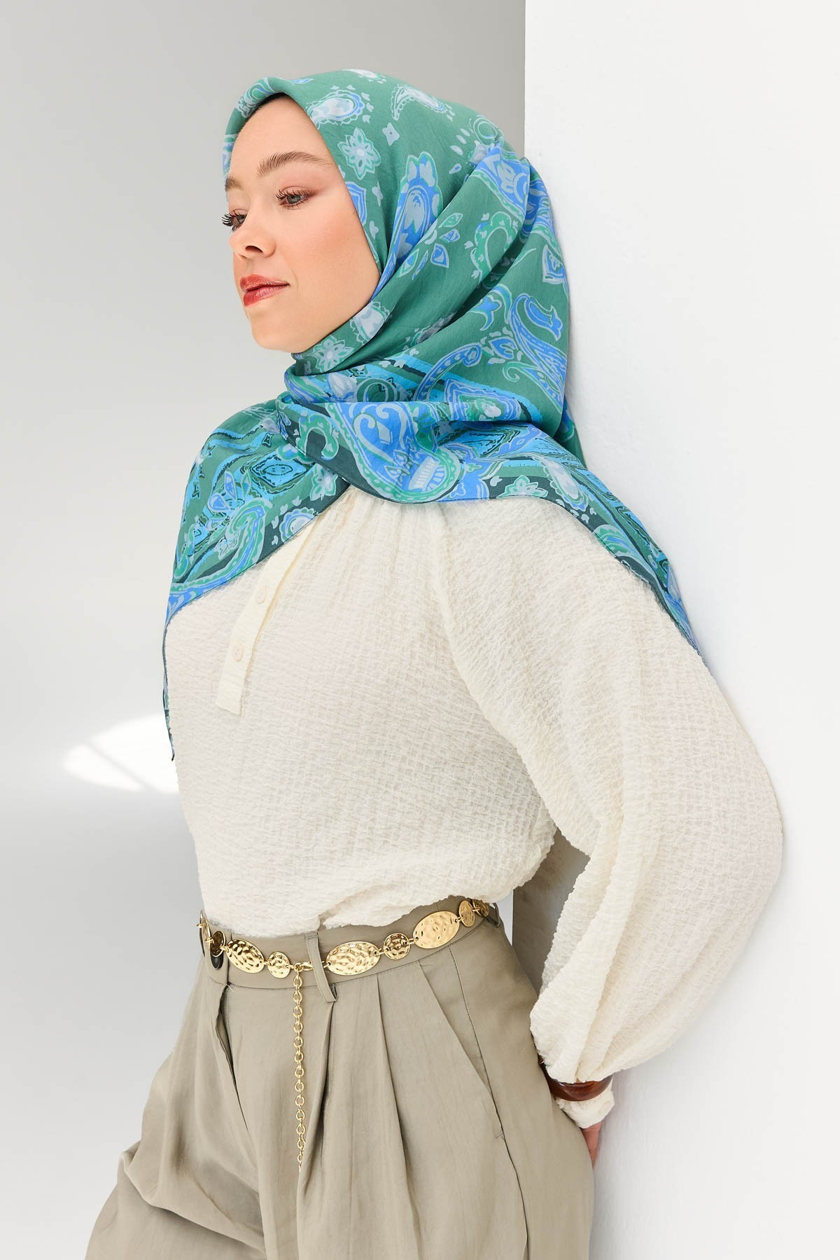 Velora Eşarp Şal Desen Yeşil 90x90