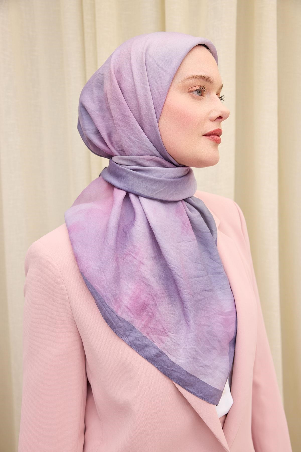Velora Eşarp Sis Desen Soluk Mürdüm 90X90