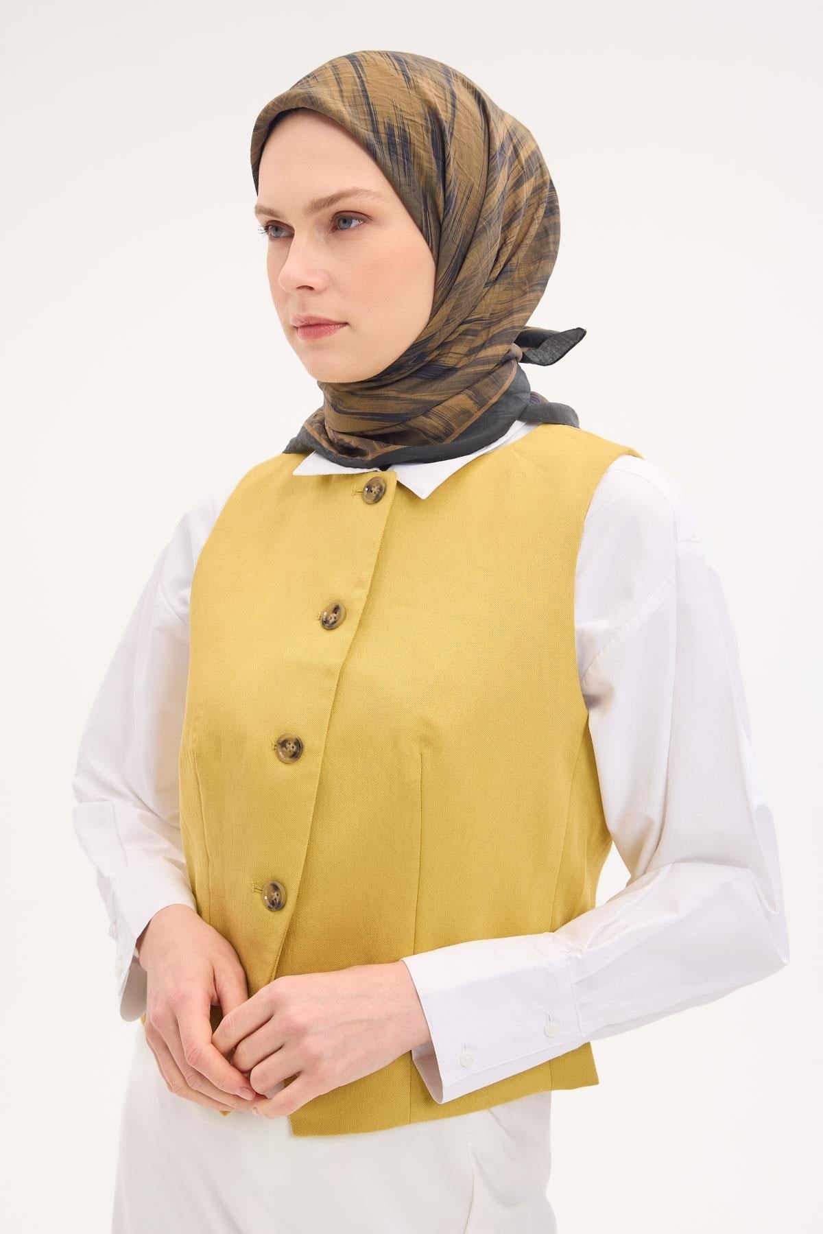 Velora Eşarp Sulu Boya Desen Asker Yeşili 90X90