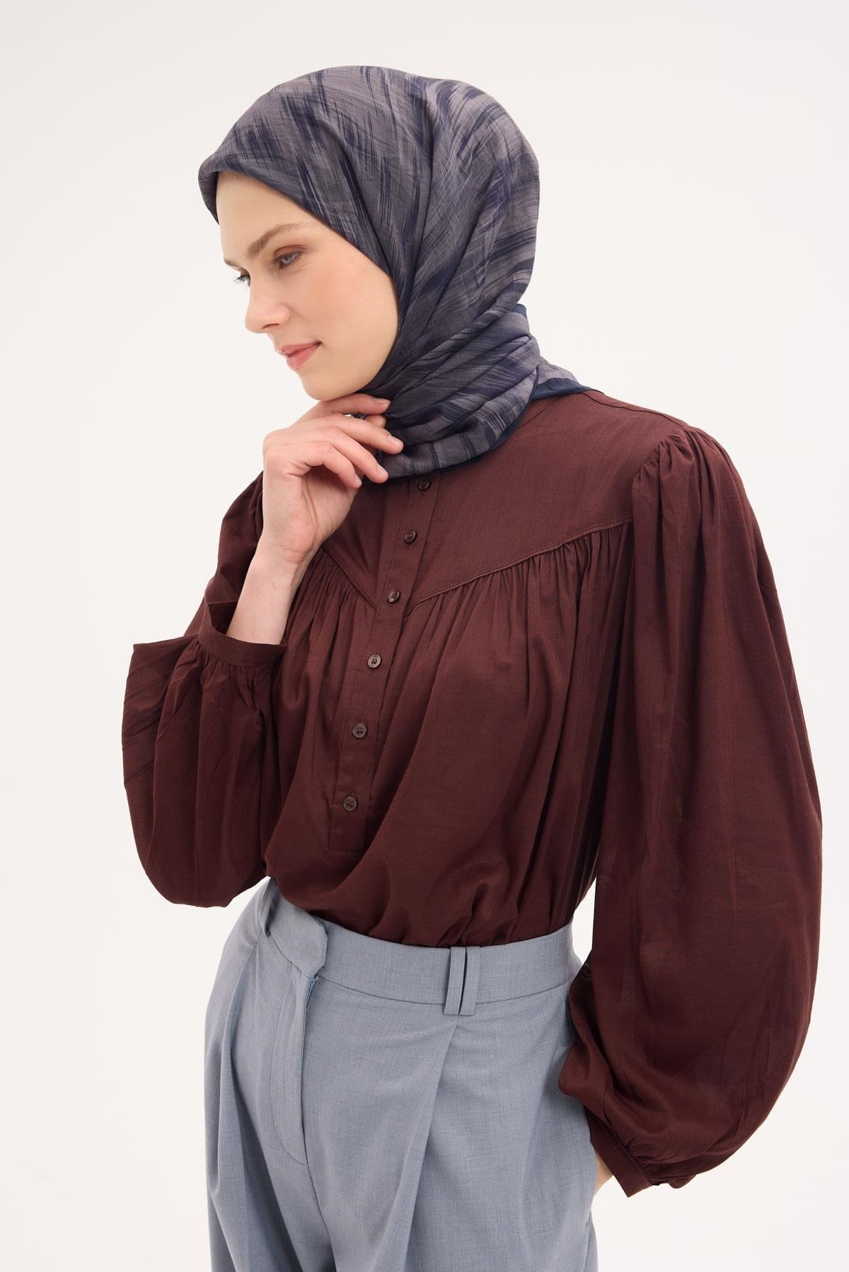 Velora Eşarp Sulu Boya Desen Koyu Lacivert 90X90