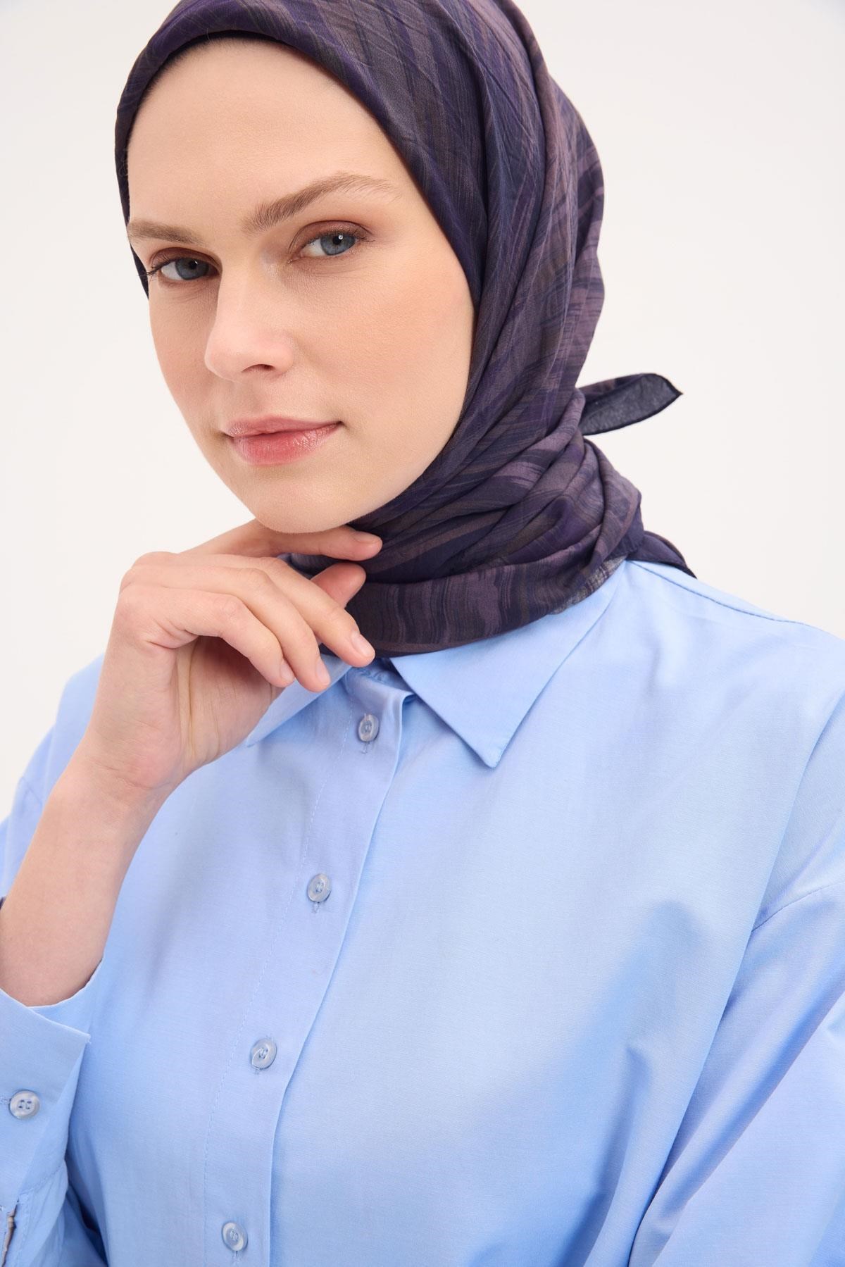 Velora Eşarp Sulu Boya Desen Koyu Mürdüm 90X90