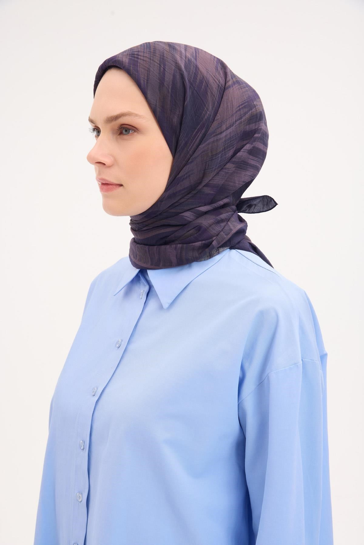 Velora Eşarp Sulu Boya Desen Koyu Mürdüm 90X90