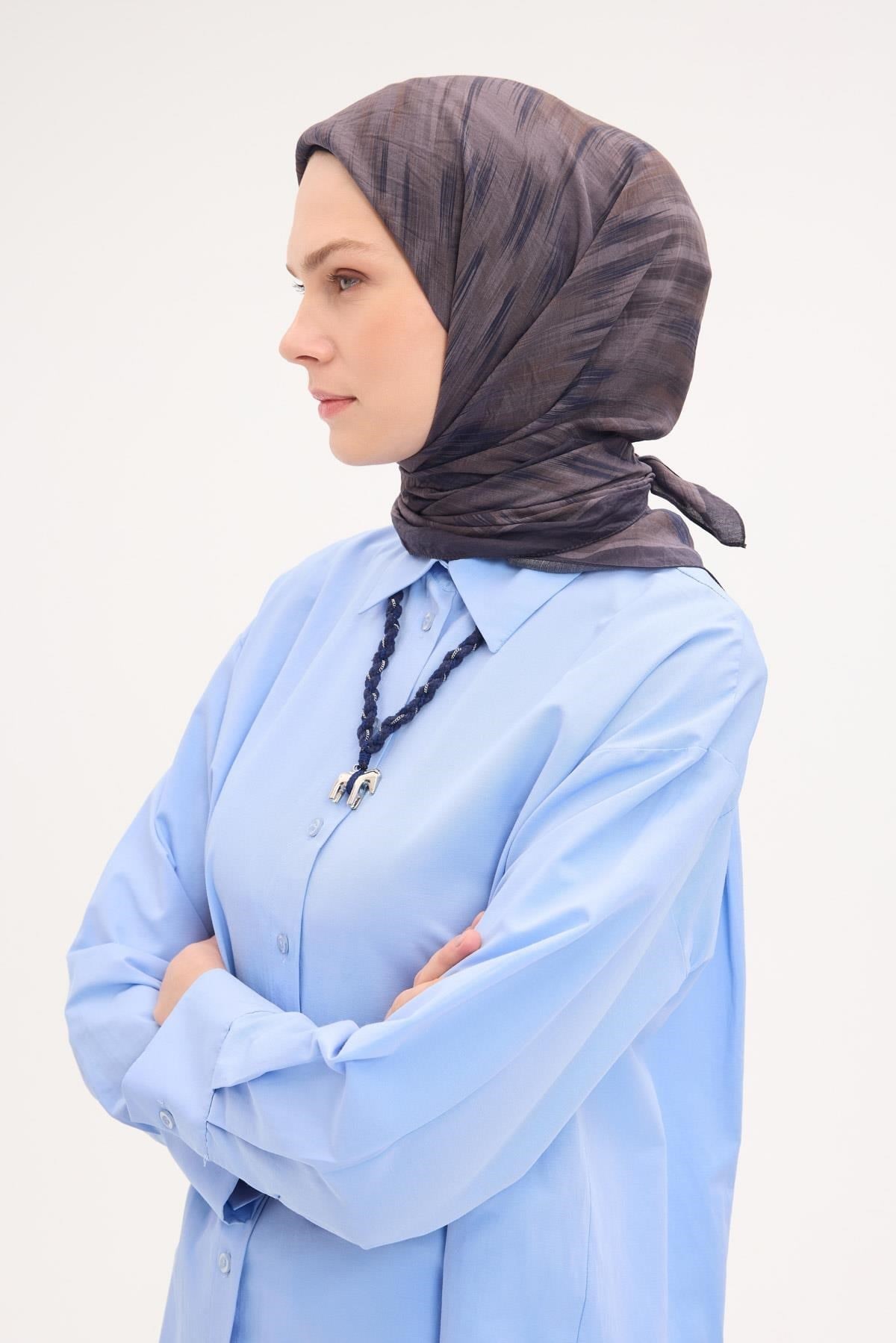 Velora Eşarp Sulu Boya Desen Koyu Vizon 90X90