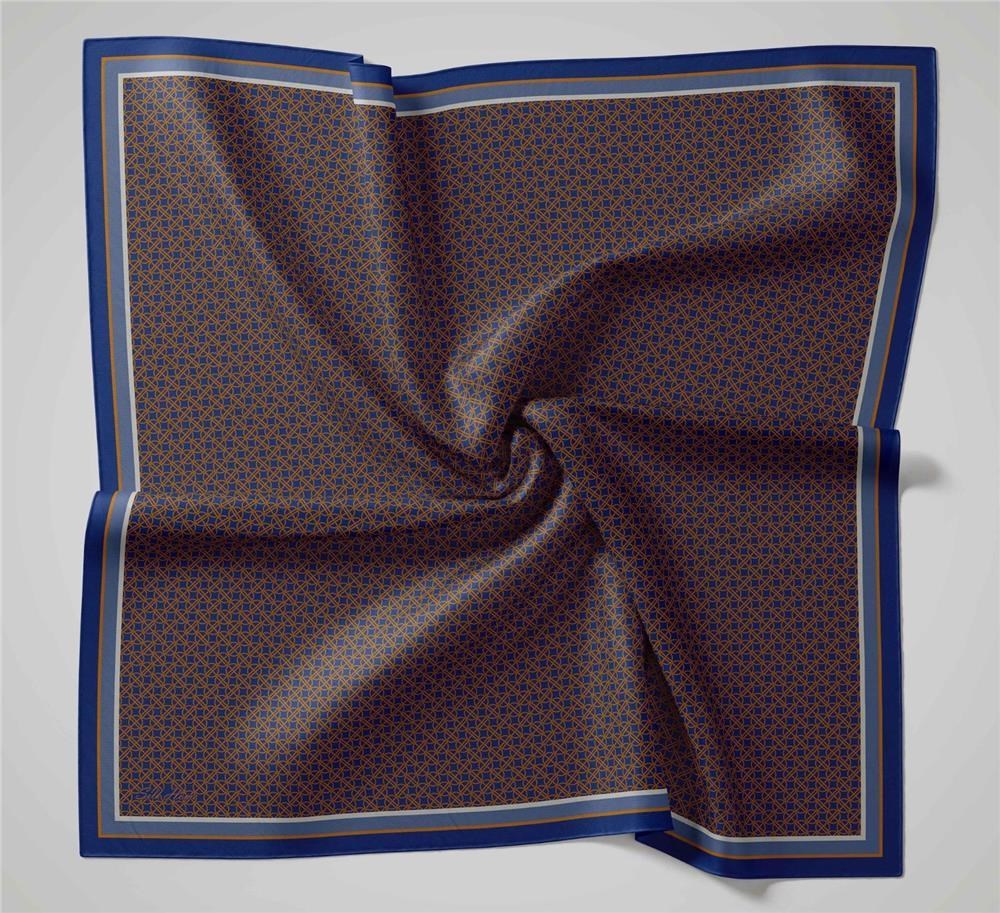 Viskon Aura Eşarp Koyu Indigo Zincir Desenli Tok Duruşlu 90x90