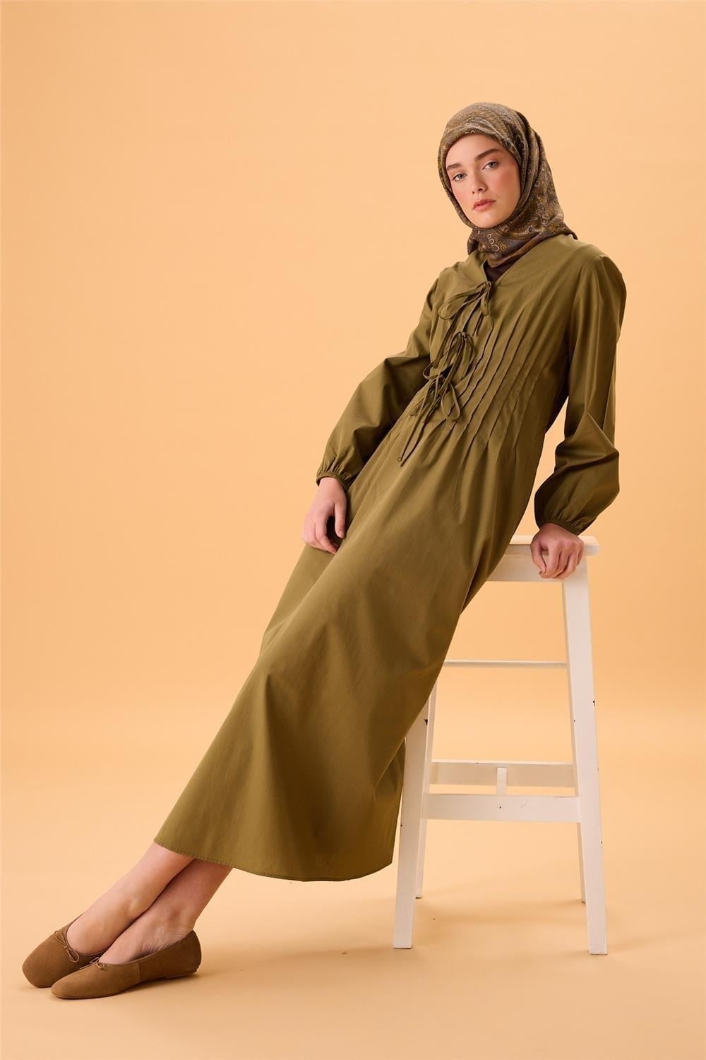 Viskon Karışımlı Velora Eşarp Koyu Gri-Olive İndigo Krem Desenli Tok Duruşlu 90x90