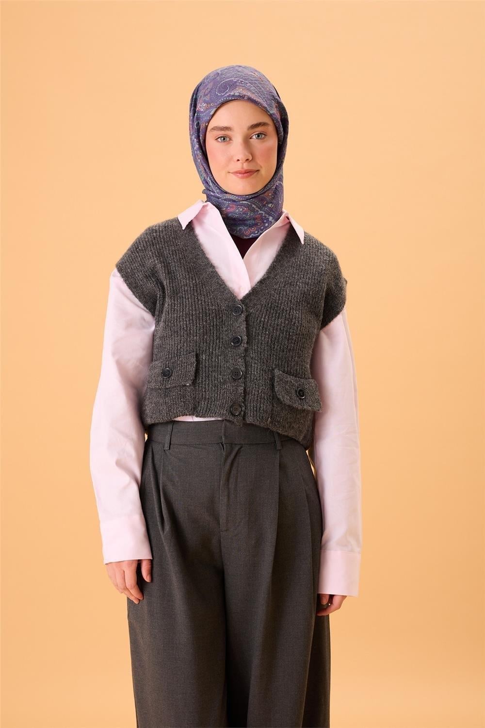 Viskon Karışımlı Velora Eşarp Koyu Mor-Kiremit Desenli Dökümlü Yumuşak Dokulu 90x90