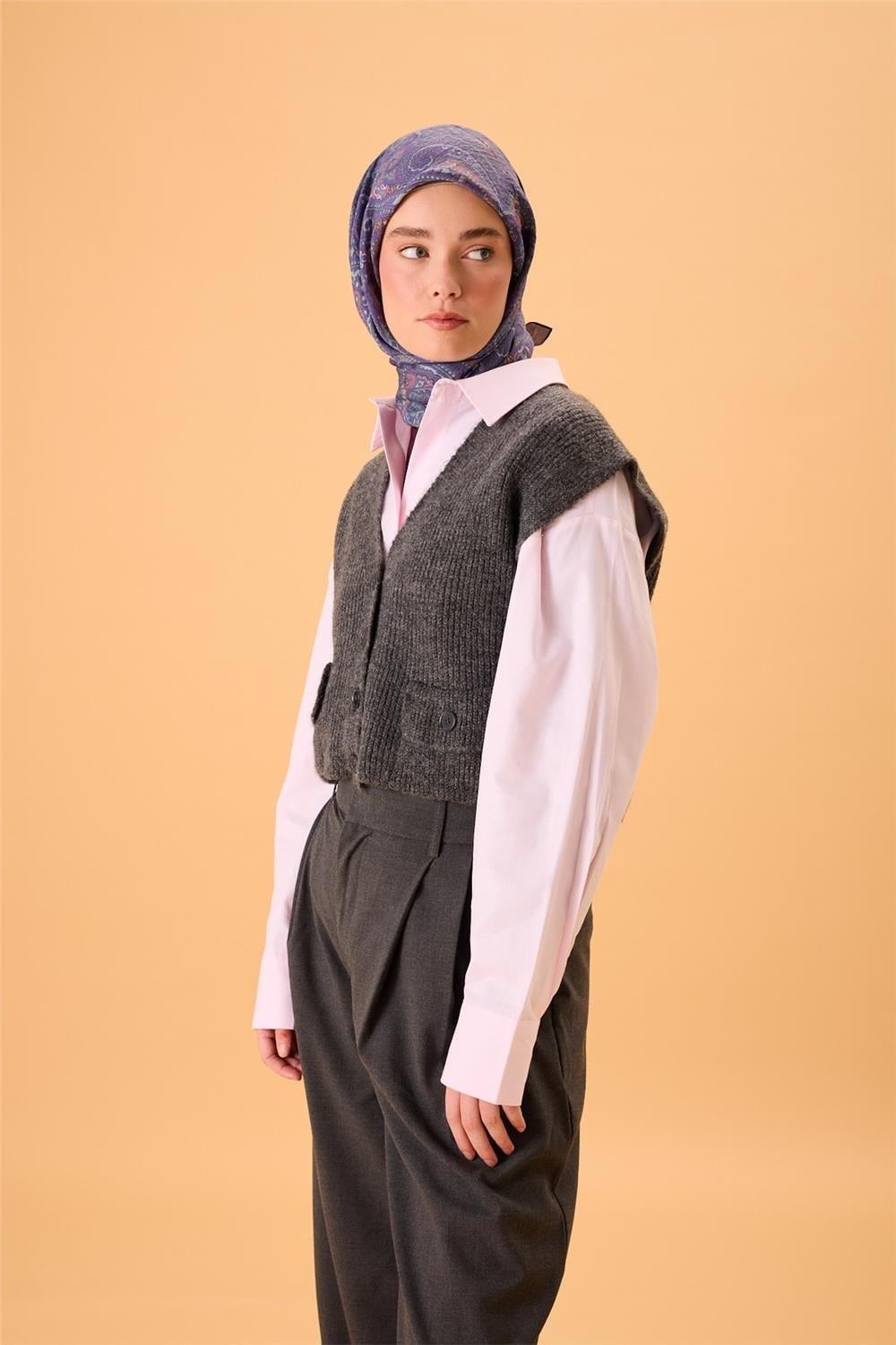 Viskon Karışımlı Velora Eşarp Koyu Mor-Kiremit Desenli Dökümlü Yumuşak Dokulu 90x90