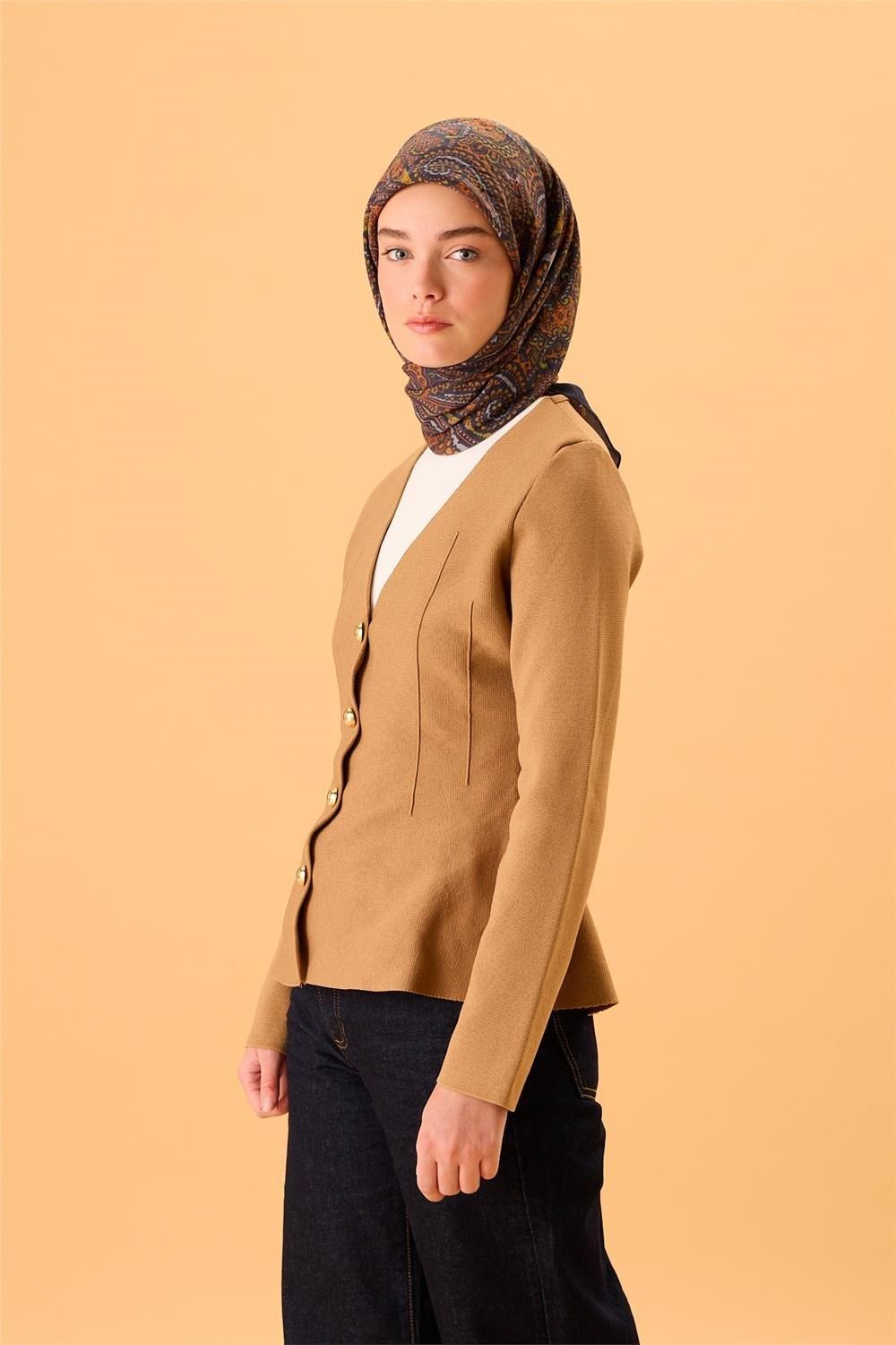 Viskon Karışımlı Velora Eşarp Lacivert-Turuncu Gri Fıstık Yeşili Kahverengi Desenli Tok Duruşlu 90x90