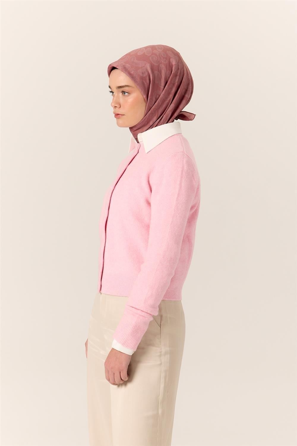 Viskon Karışımlı Velora Eşarp Rose-Pudra Desenli İnce Dokulu Dökümlü 90x90