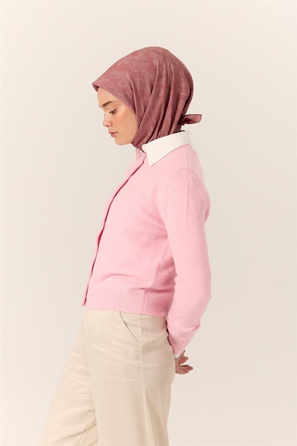 Viskon Karışımlı Velora Eşarp Rose-Pudra Desenli İnce Dokulu Dökümlü 90x90