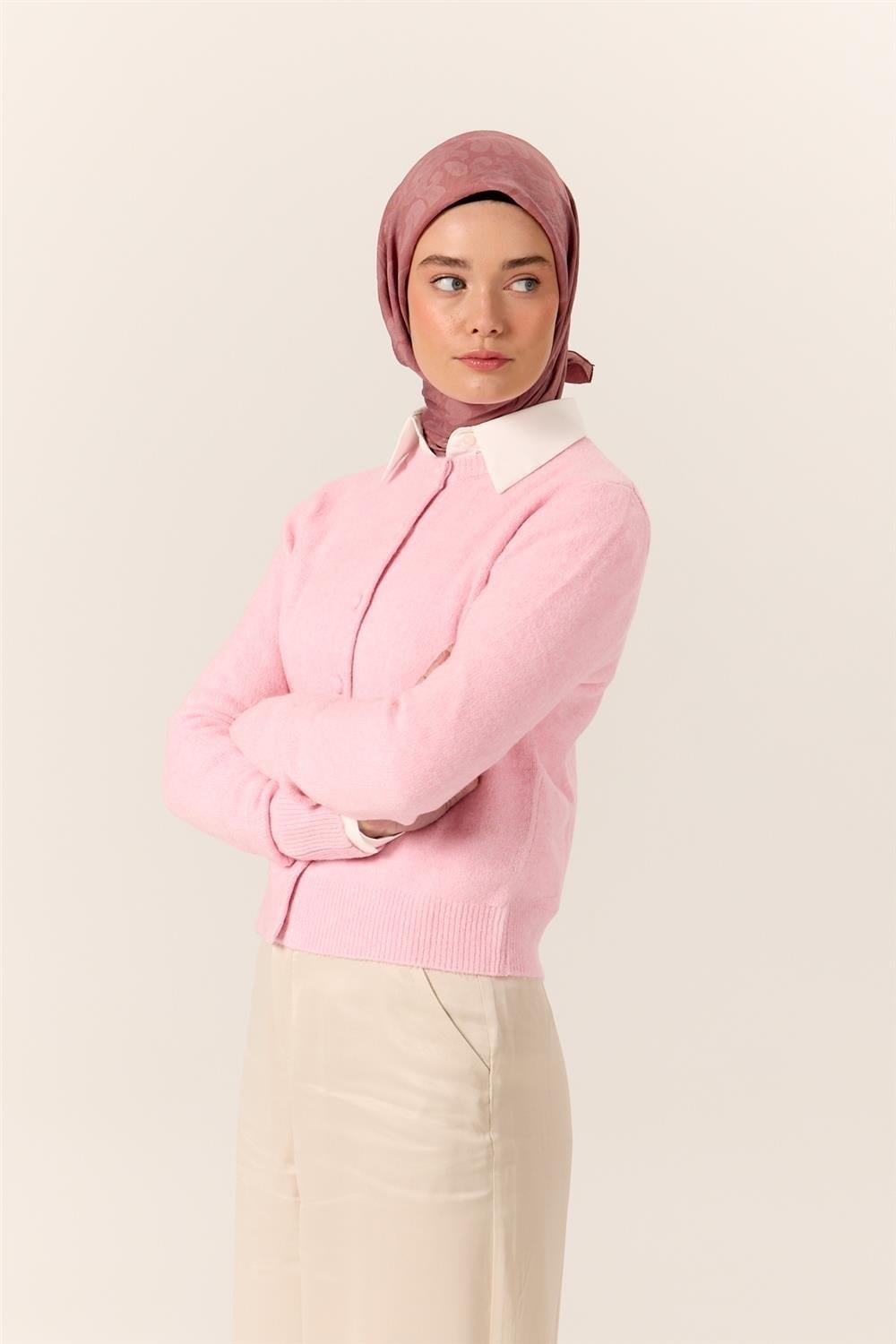Viskon Karışımlı Velora Eşarp Rose-Pudra Desenli İnce Dokulu Dökümlü 90x90