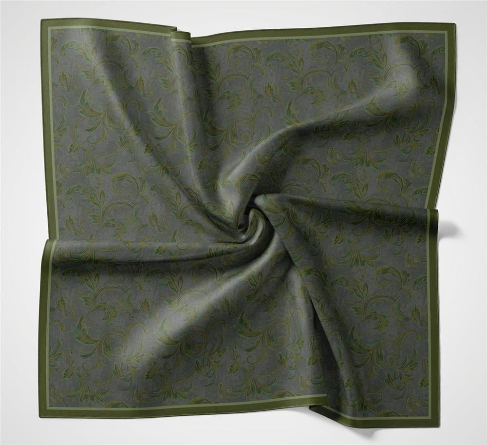 Viskon Velora Eşarp Asker Yeşili Floral Desenli Tok Duruşlu 90x90