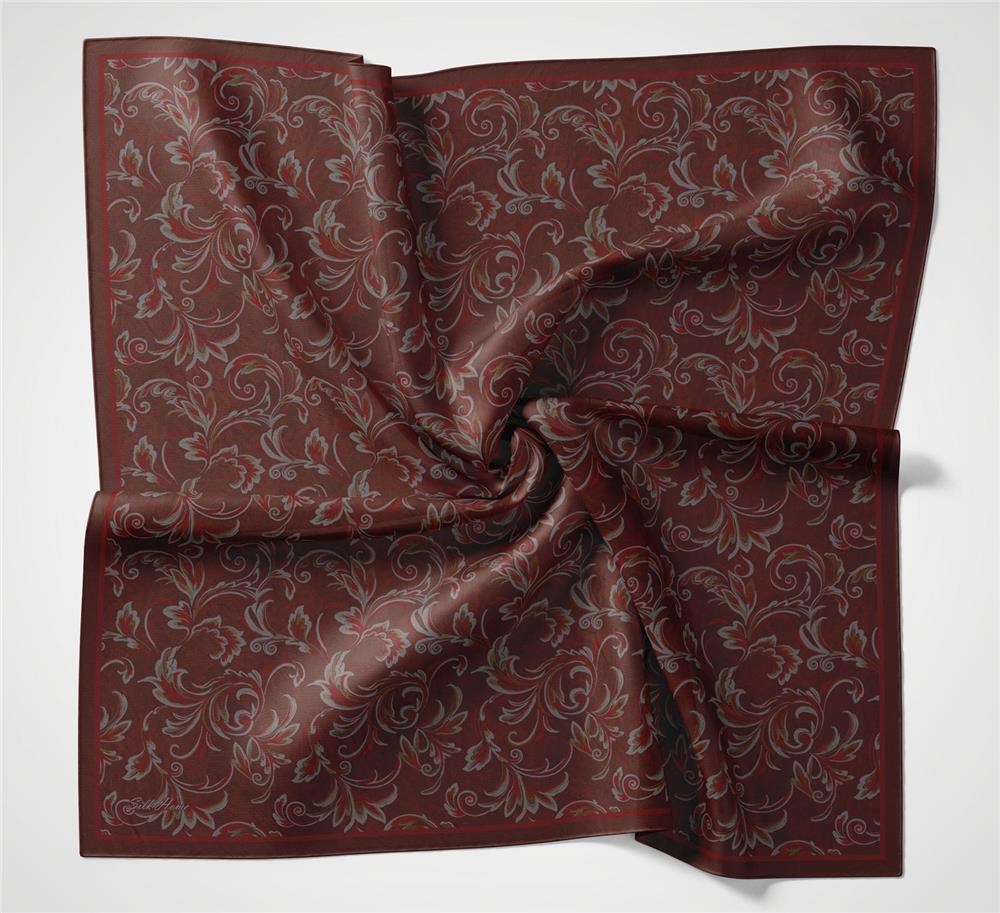 Viskon Velora Eşarp Bordo Kırmızı Tonlu Barok Floral Desenli Tok Duruşlu 90x90