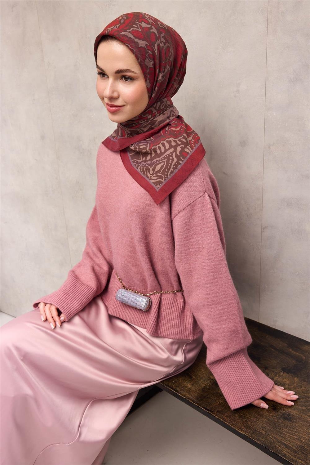 Viskon Velora Eşarp Dört Mevsim Antik Desen Mocha 90x90