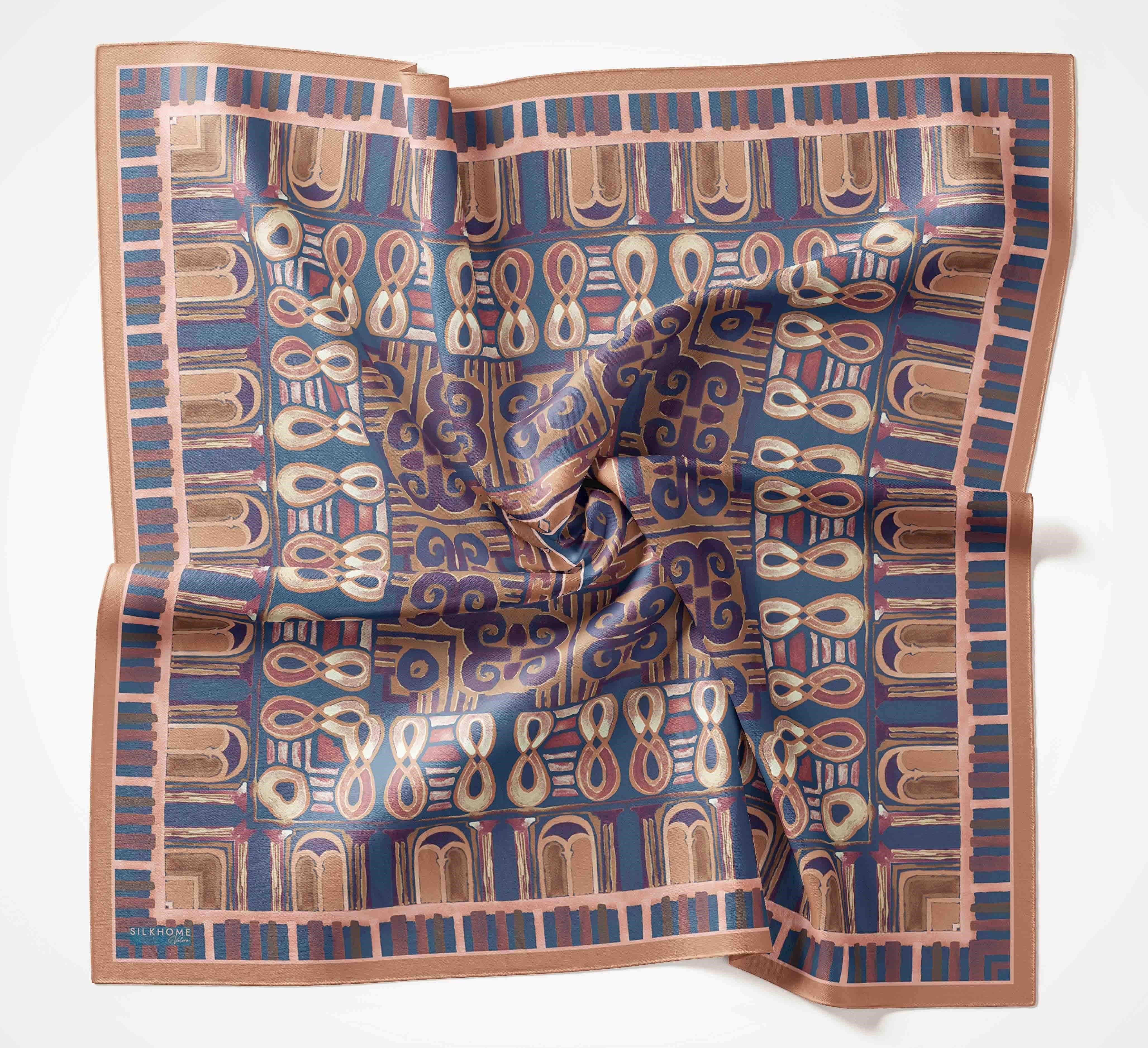 Viskon Velora Eşarp Dört Mevsim Antik Motif Desen Indigo 90X90