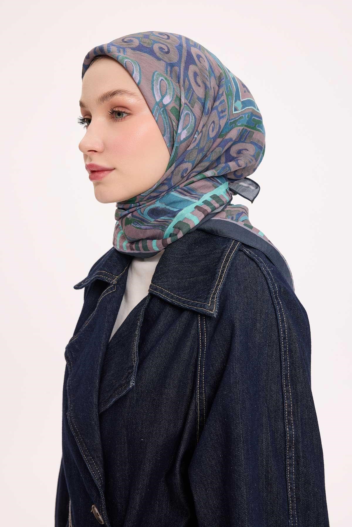 Viskon Velora Eşarp Dört Mevsim Antik Motif Desen Gül Kurusu 90X90