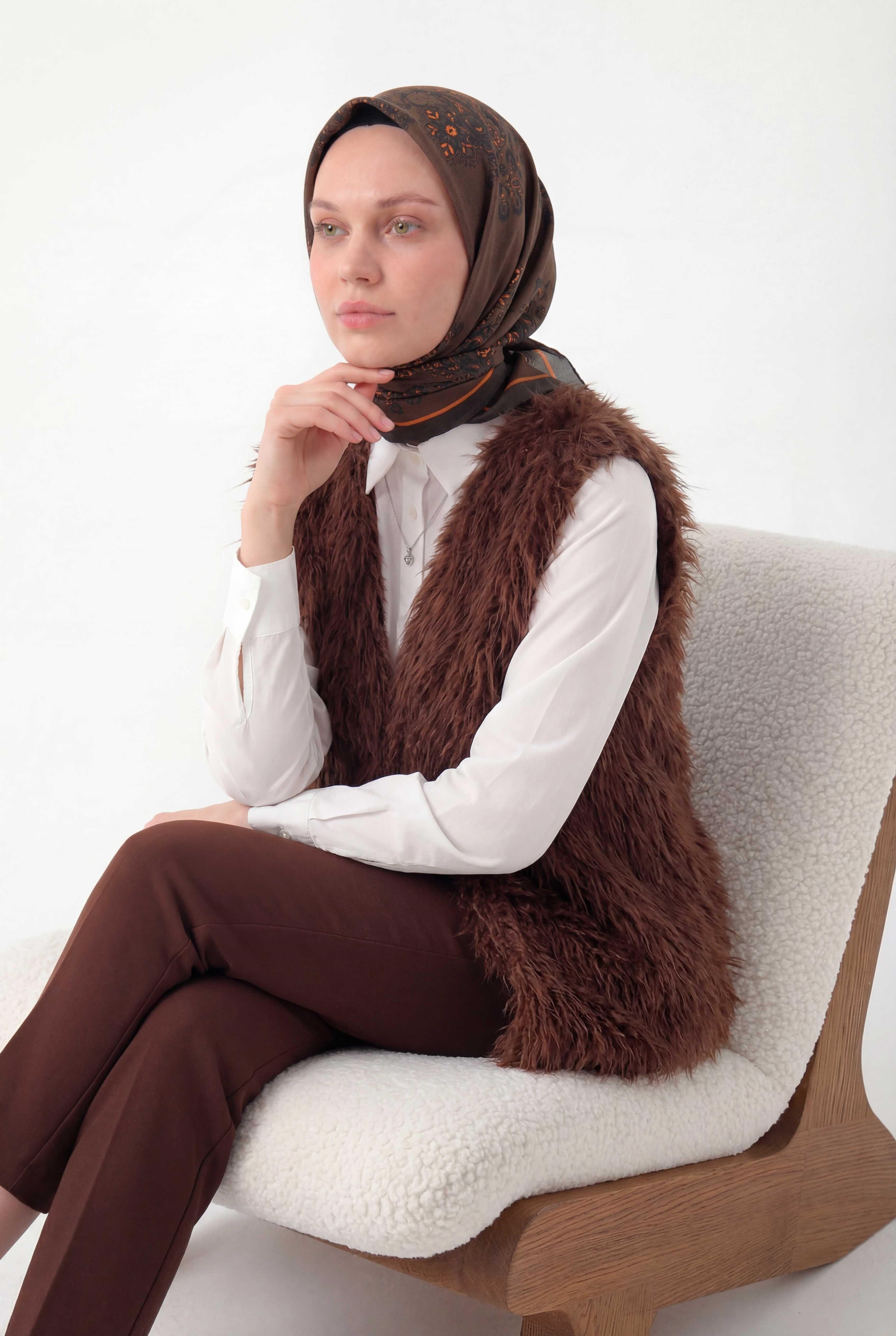 Viskon Velora Eşarp Dört Mevsim Barok Floral Desen Dumanlı Gri 90X90