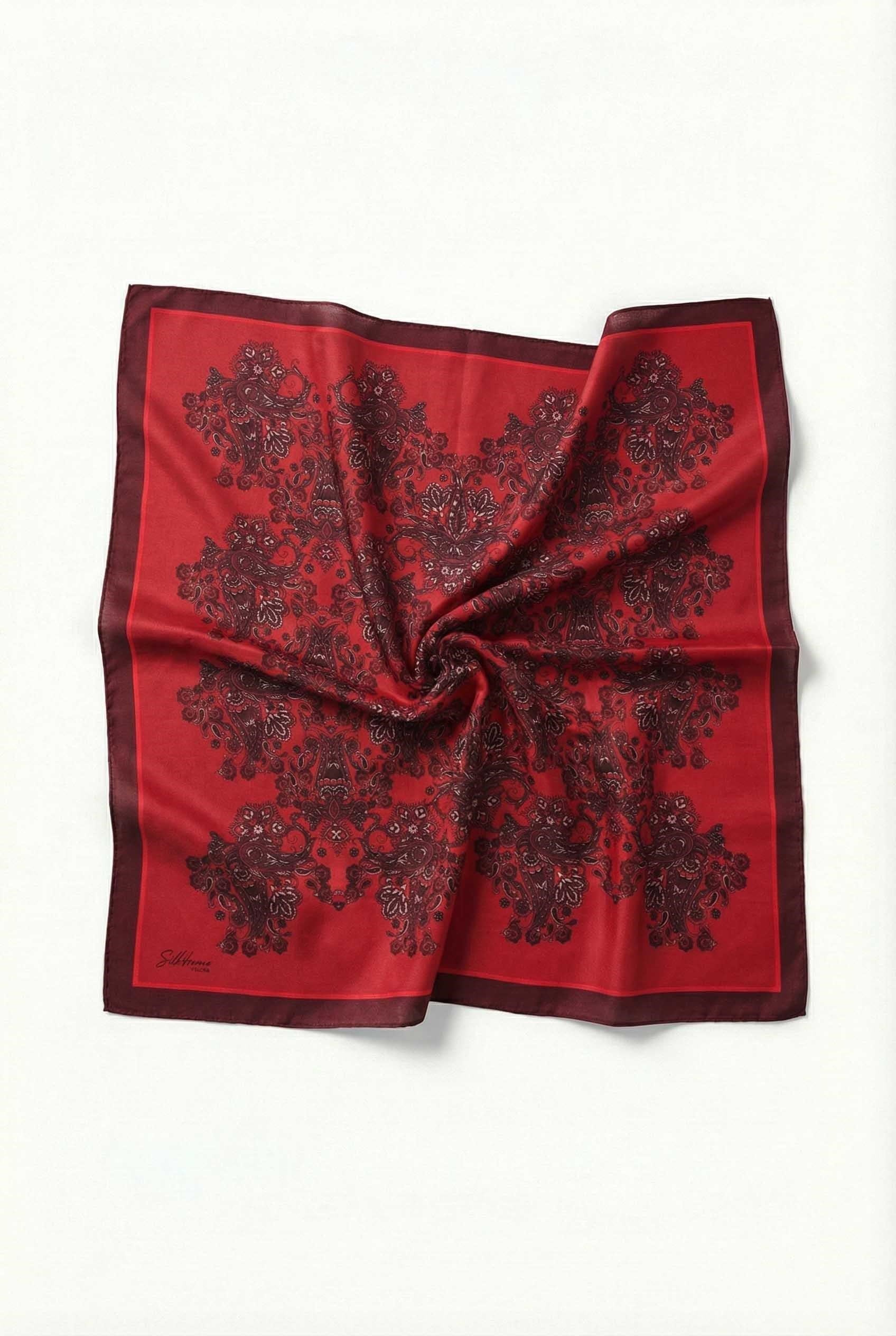 Viskon Velora Eşarp Dört Mevsim Barok Floral Desen Mürdüm 90X90