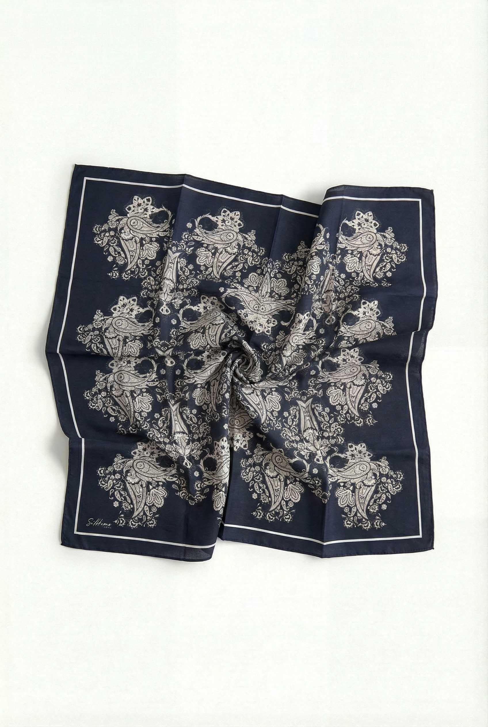 Viskon Velora Eşarp Dört Mevsim Barok Floral Desen Canlı Siyah 90X90