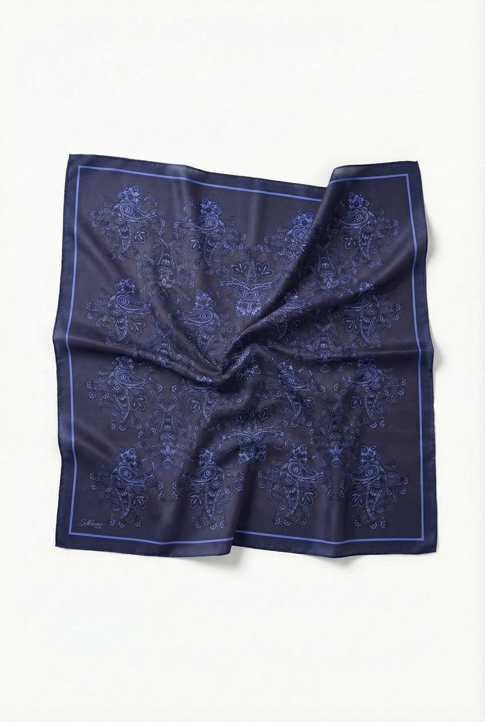Viskon Velora Eşarp Dört Mevsim Barok Floral Desen Koyu Mavi 90X90