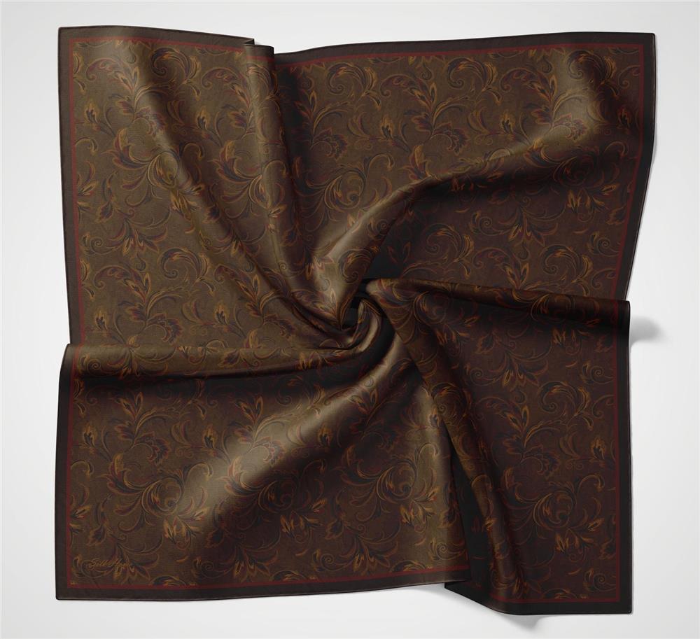 Viskon Velora Eşarp Dört Mevsim Barok Floral Desen Mürdüm Vişne 90x90