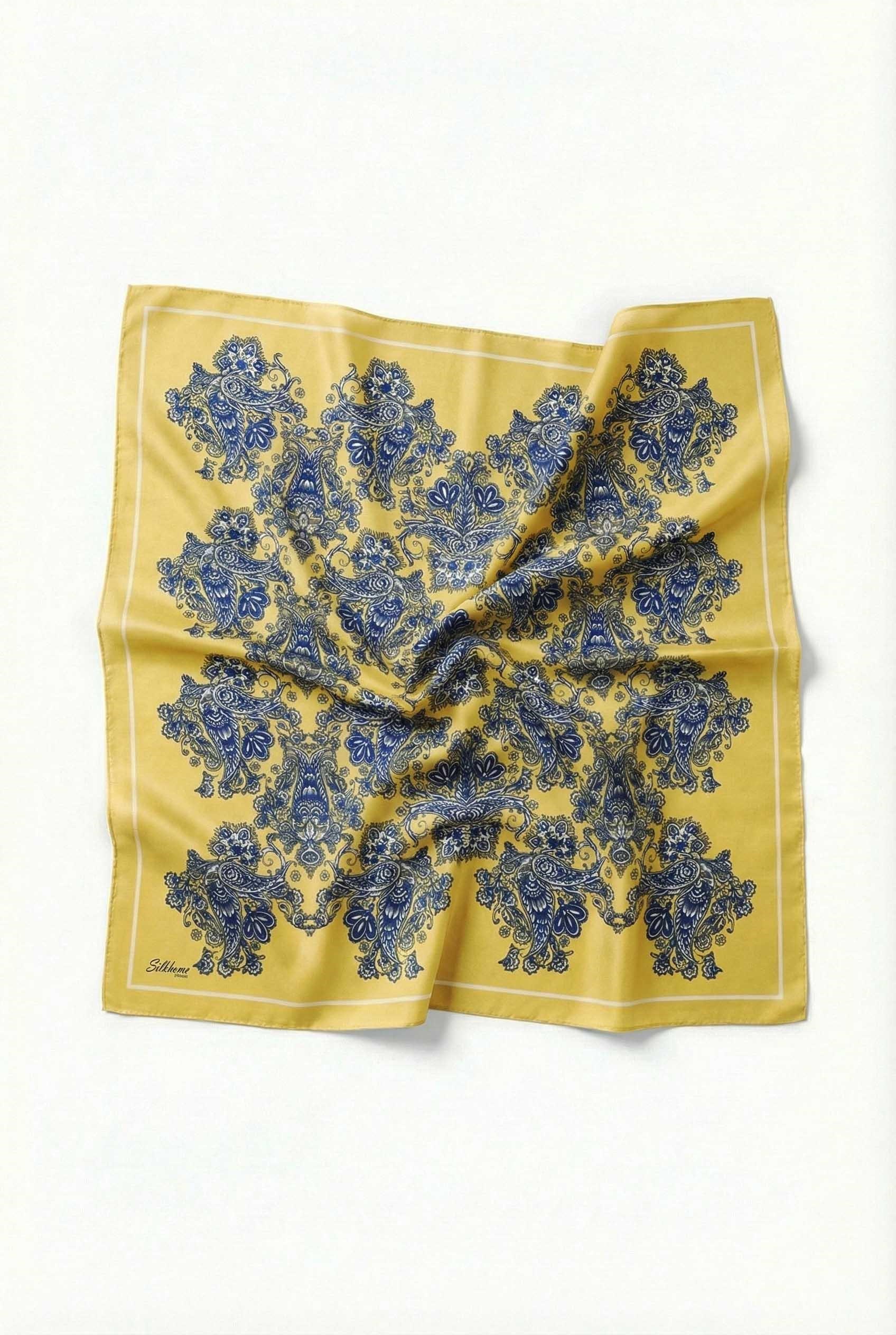 Viskon Velora Eşarp Dört Mevsim Barok Floral Desen Limon 90X90